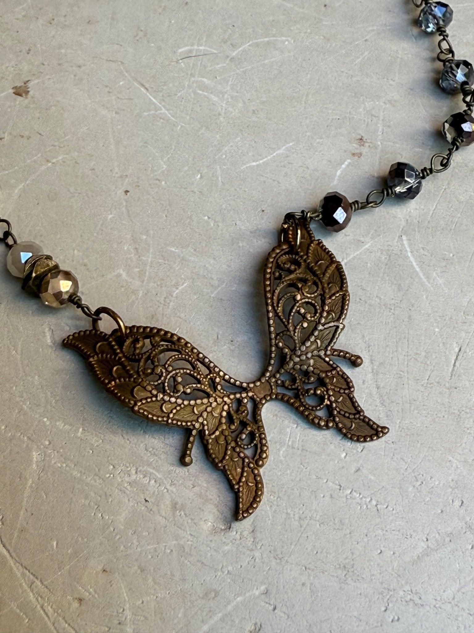 EKD Brass Butterfly Necklace - Vintage Vault Boutique