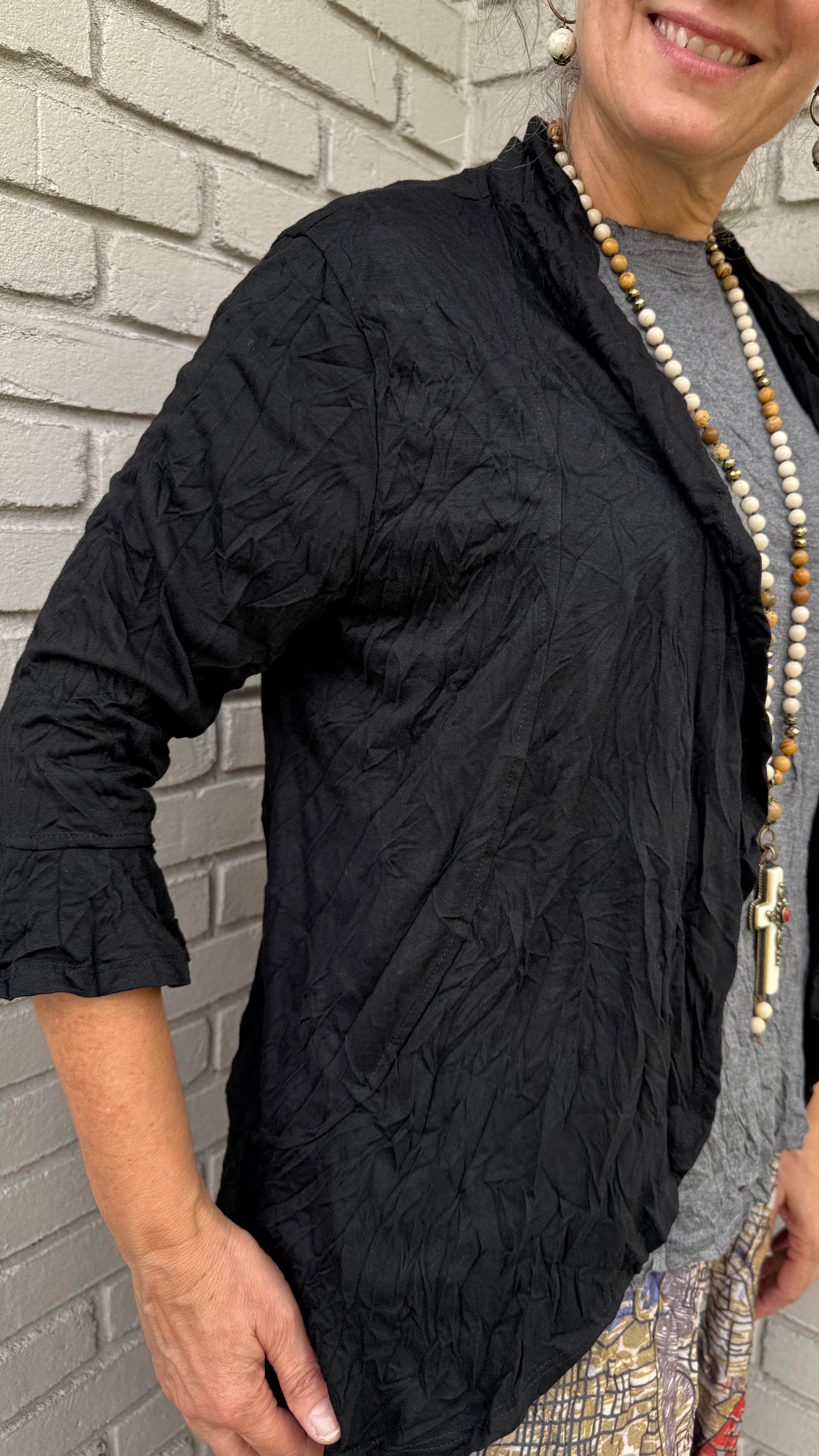 Black Crinkle Solid Cardigan