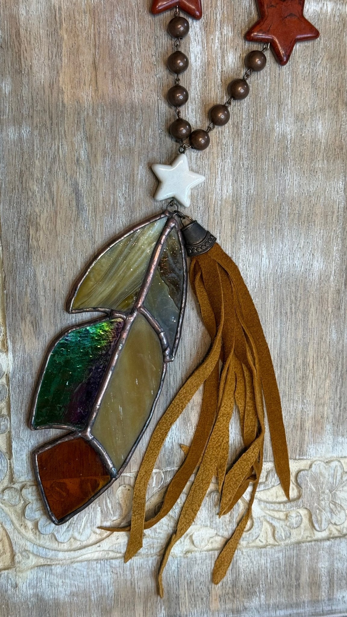Stained Glass Feather Necklace - Vintage Vault Boutique