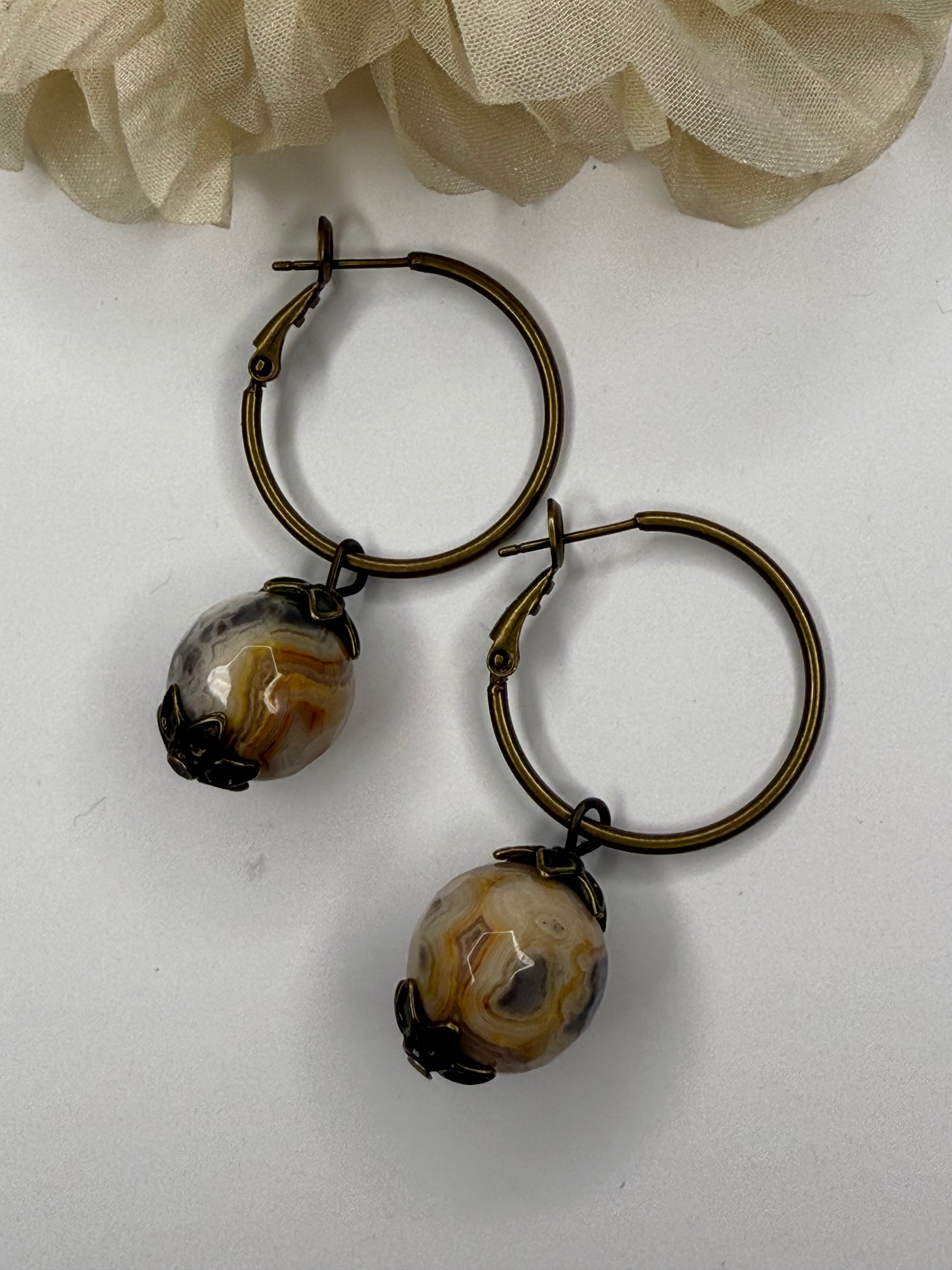 Marbled Faceted Stone Drop Earring