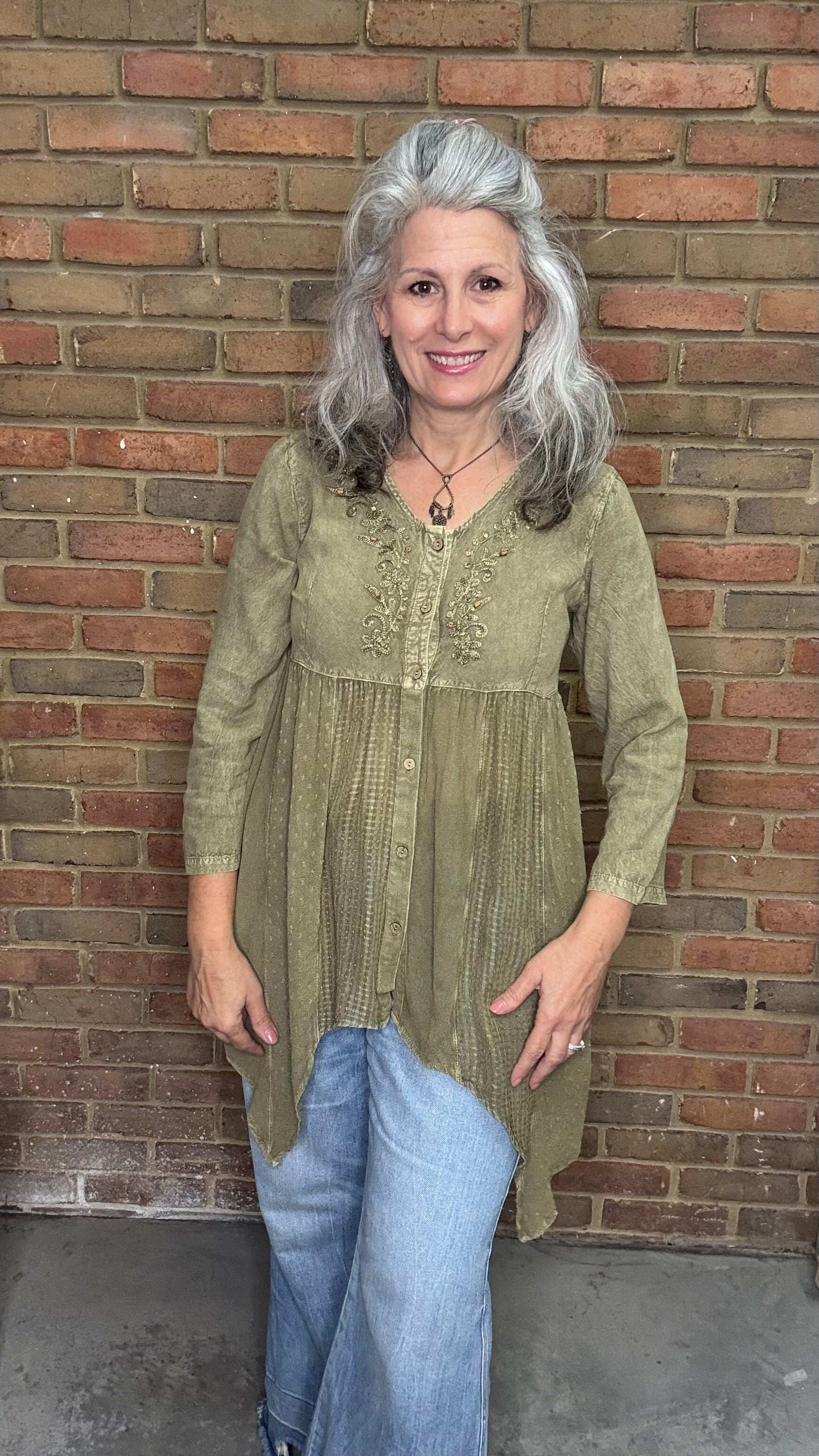 Gravel Stonewash V-Neck Top