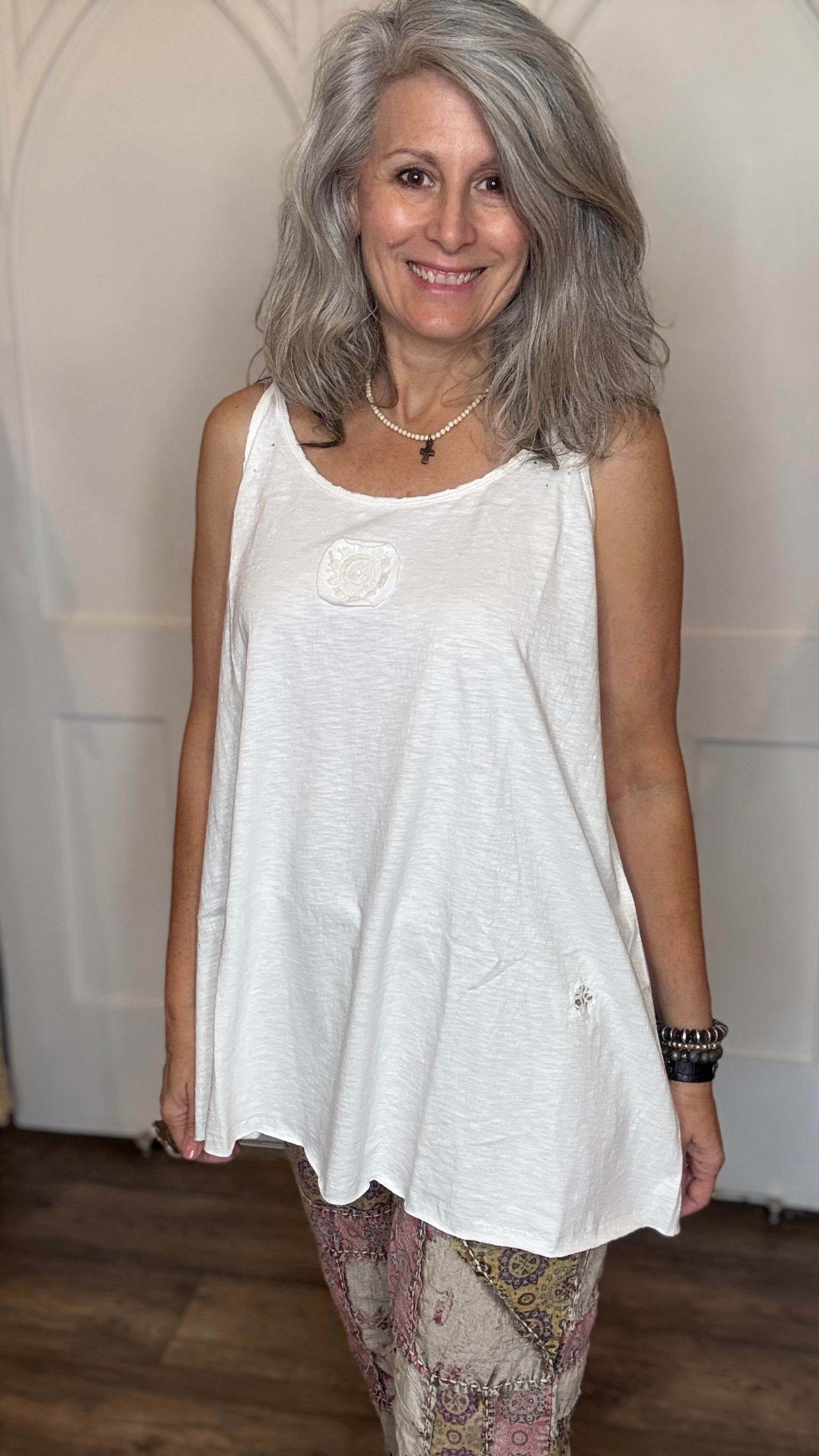 Cream Cami with Lace Inset and Raw Edges