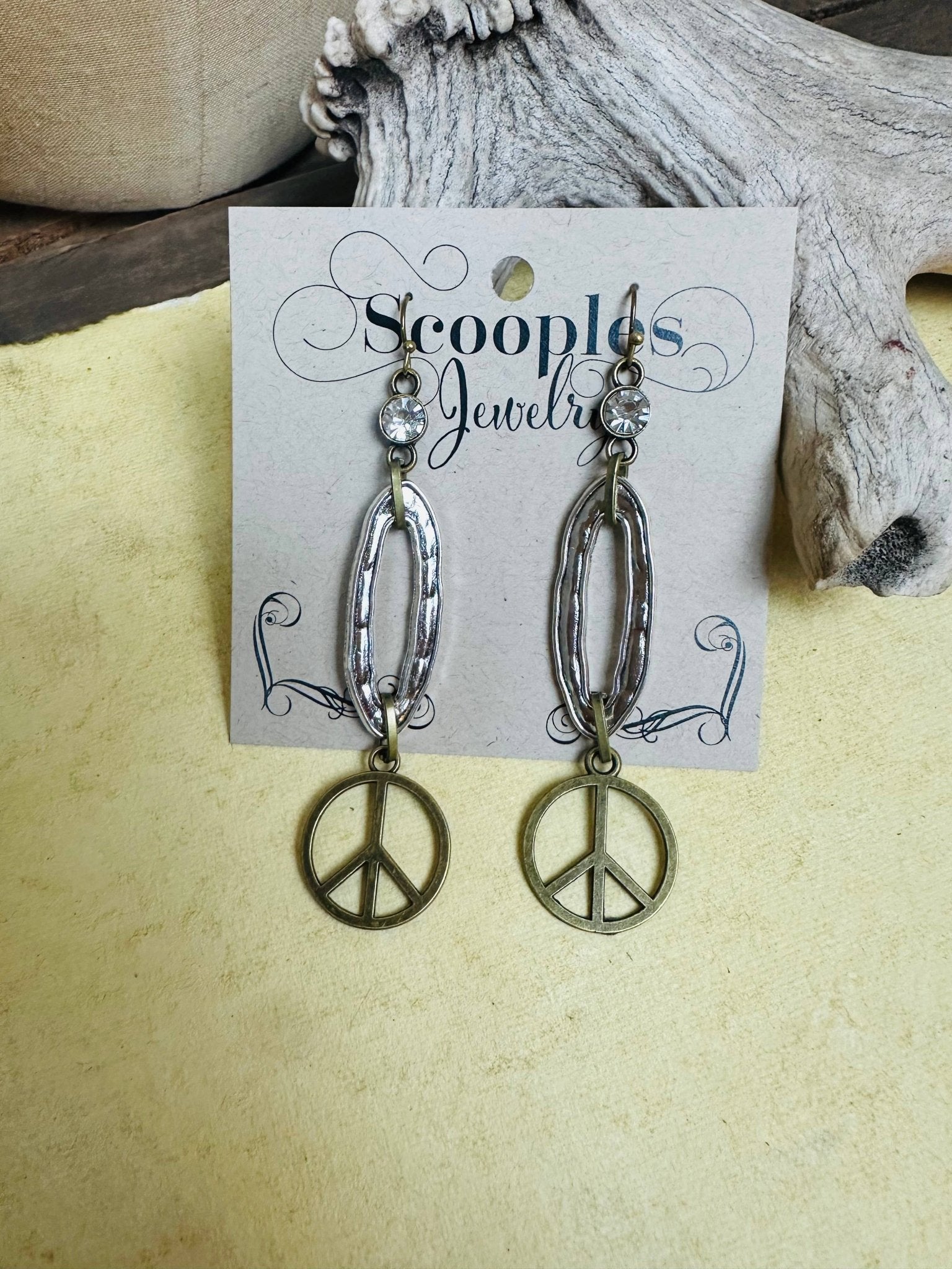 Two Tone Crystal Peace Earring - Vintage Vault Boutique