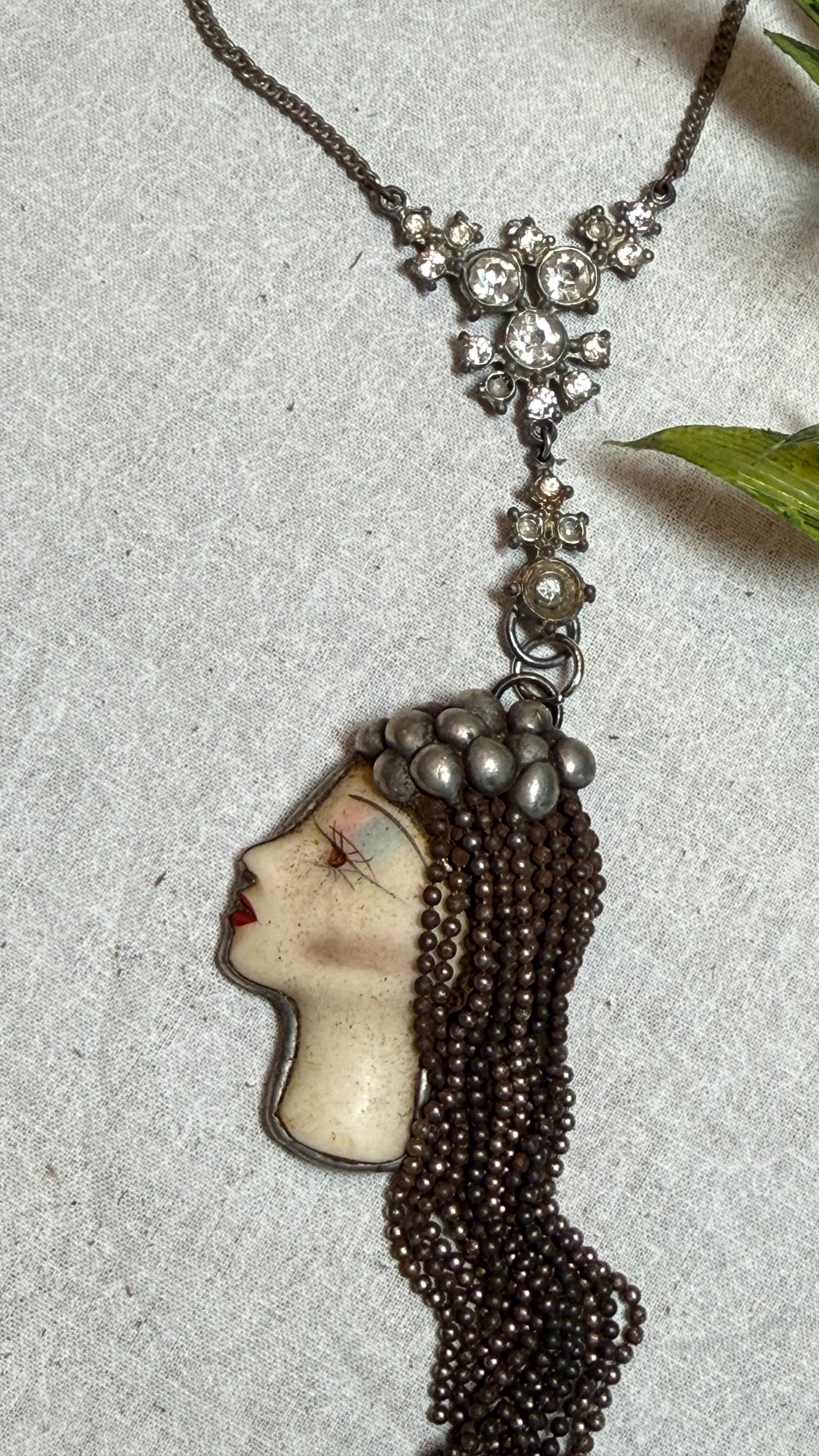Vintage Face on Crystal Necklace