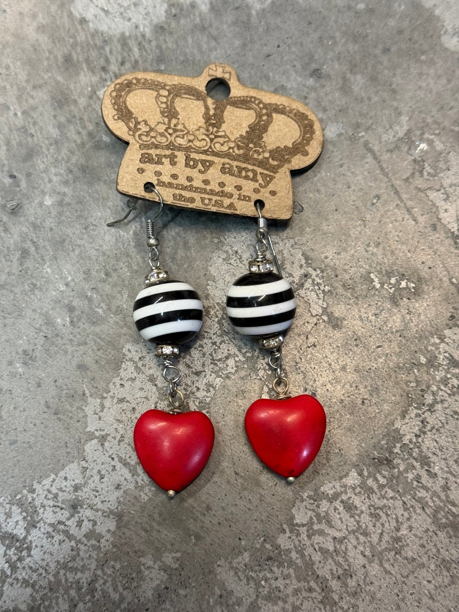 Striped Heart Earring - Vintage Vault Boutique