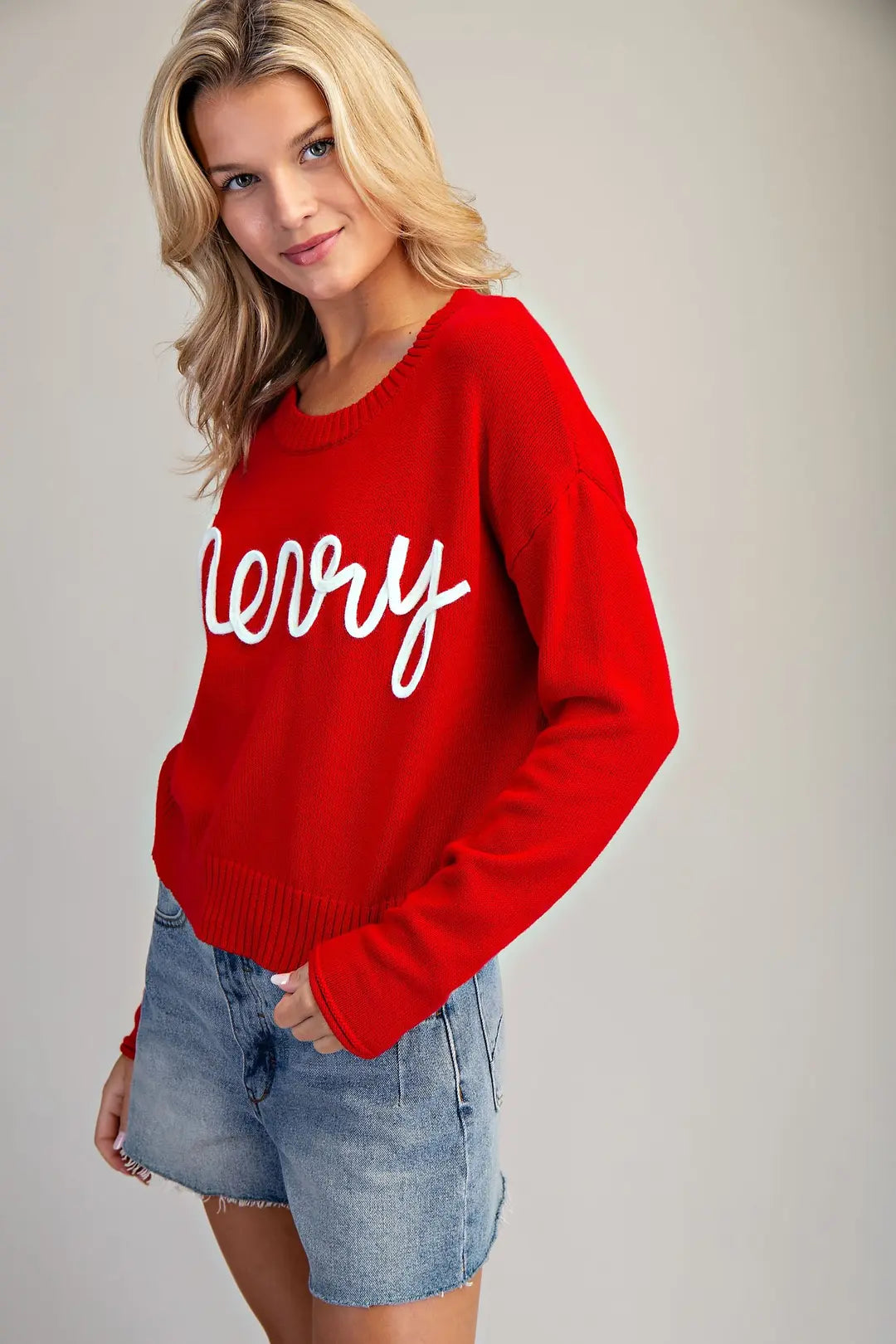 Merry Ribbed Hem Knit Sweater