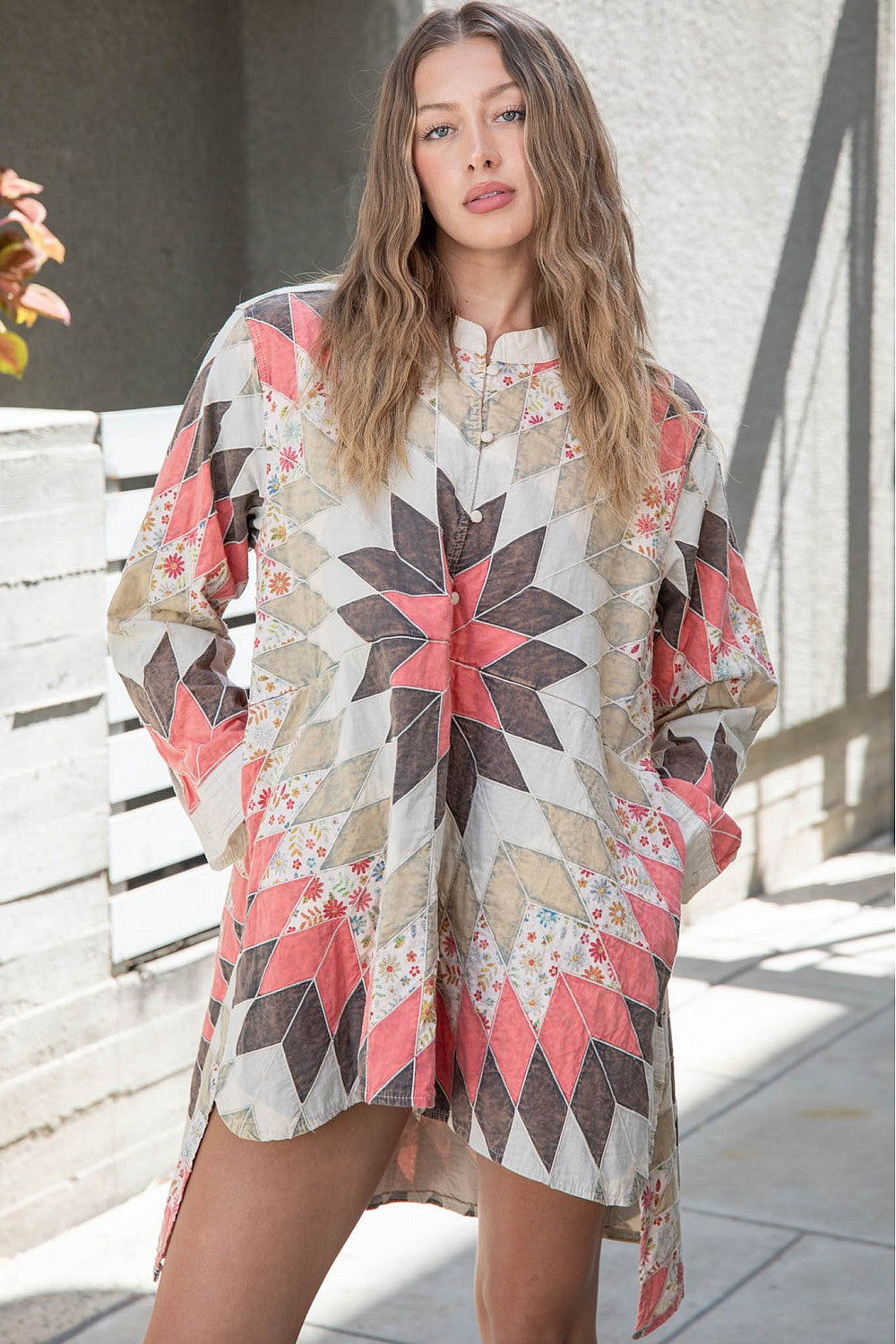 Quilted Button Up Tunic Top