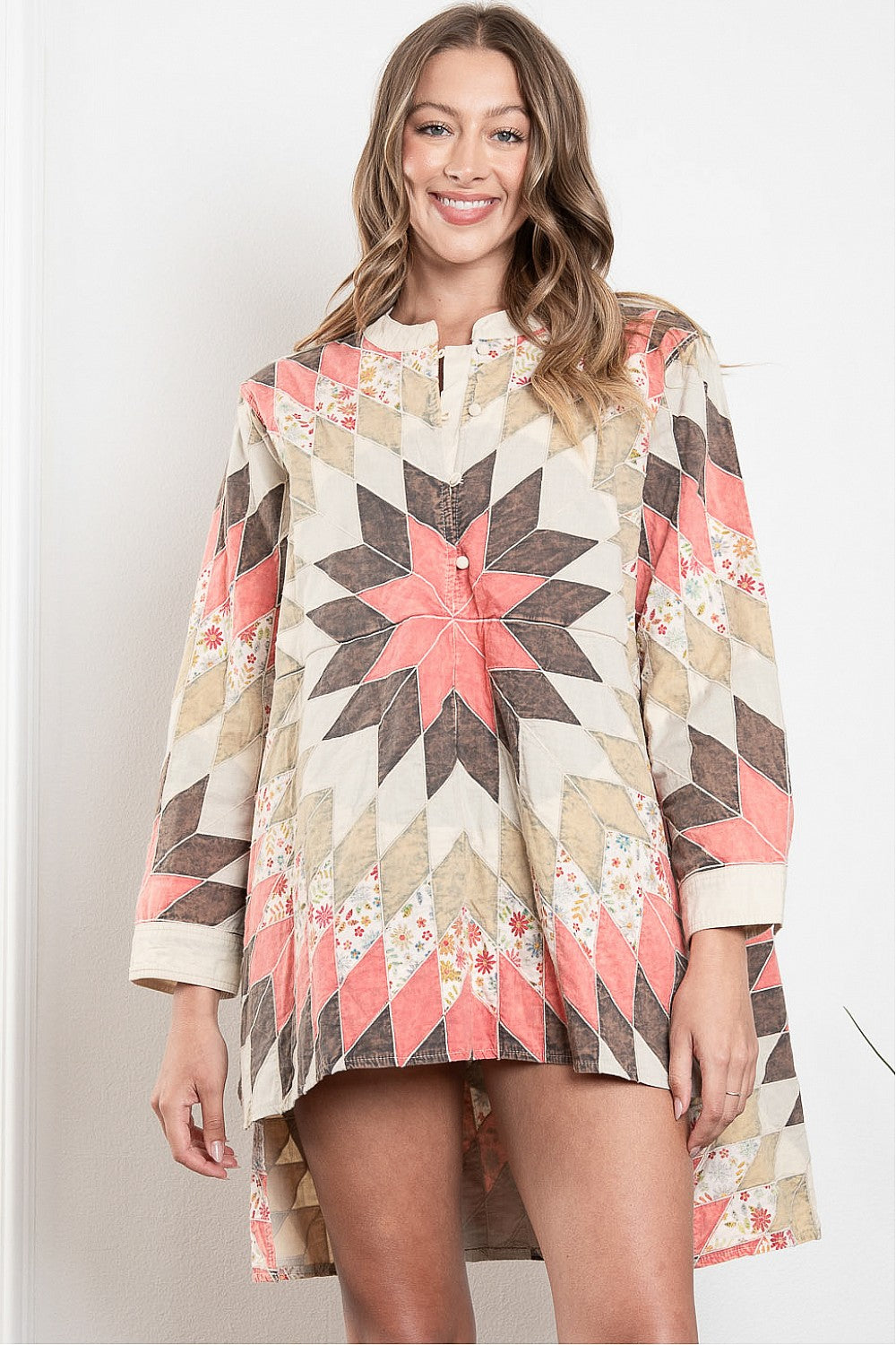 Quilted Button Up Tunic Top