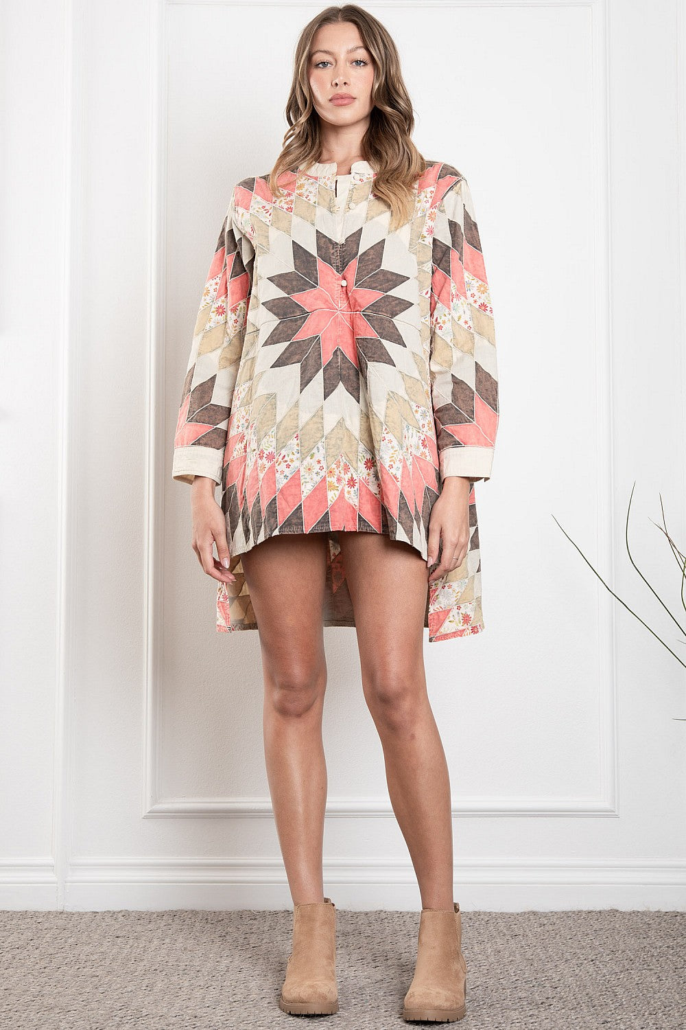 Quilted Button Up Tunic Top