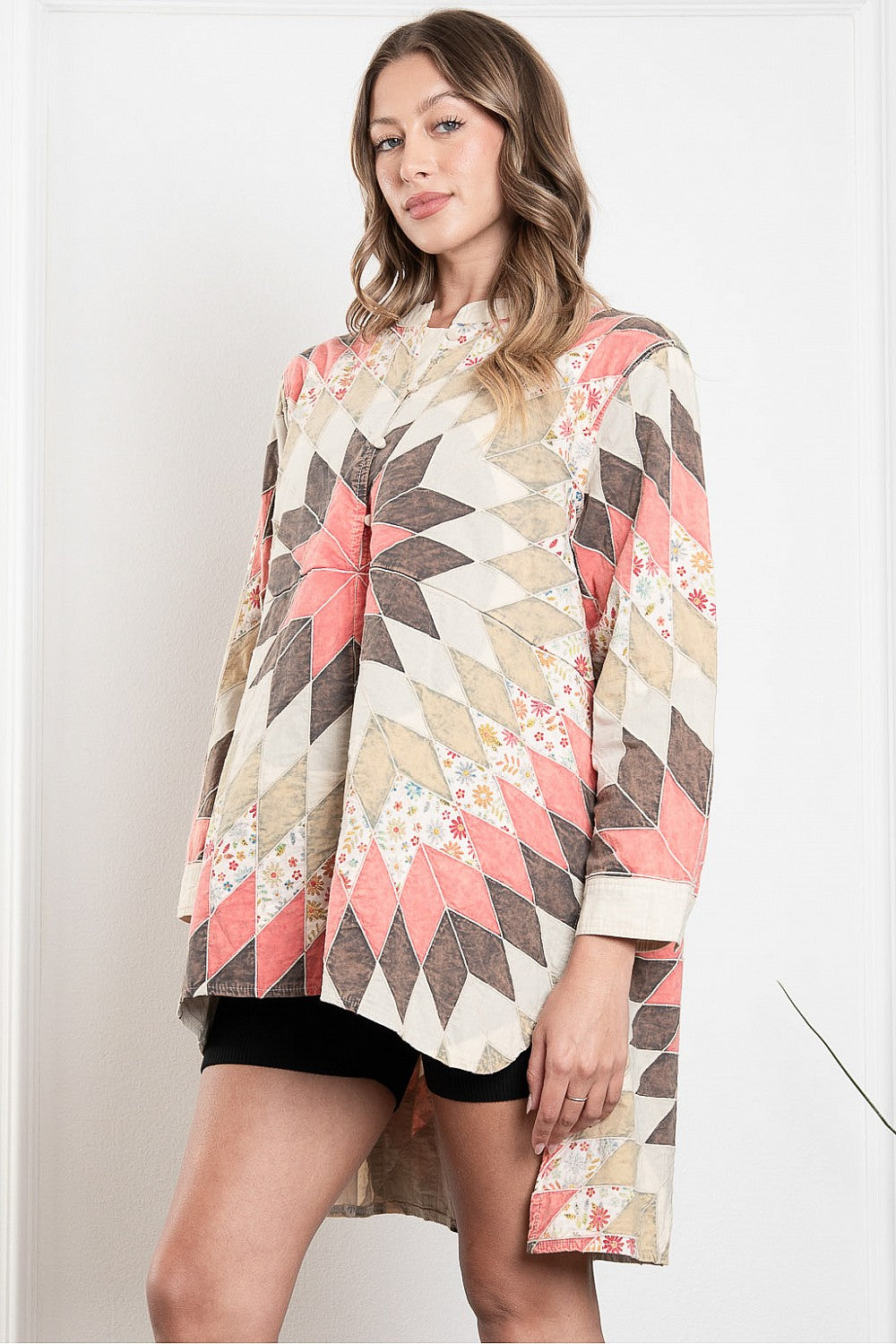 Quilted Button Up Tunic Top
