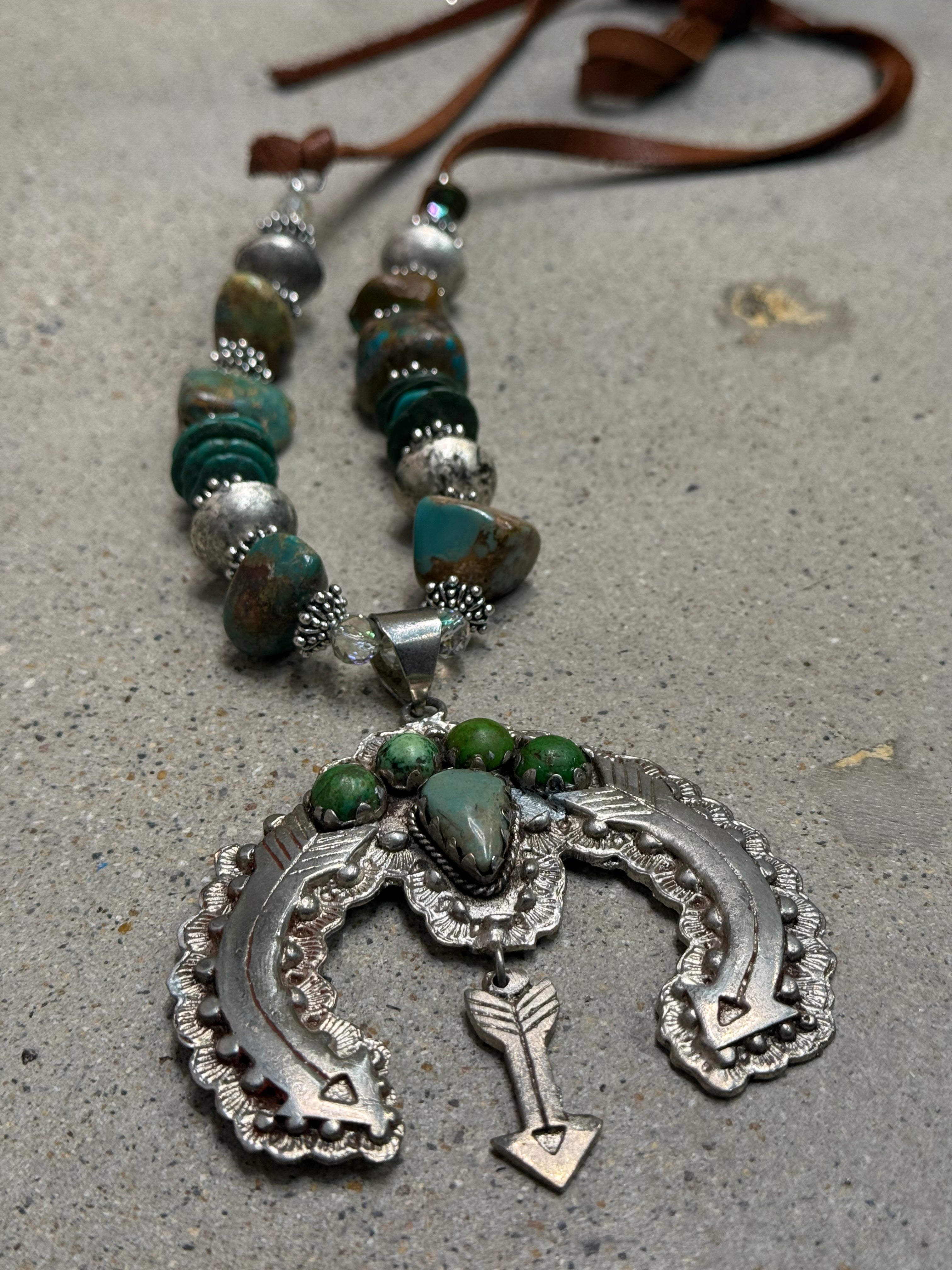 Turquoise Naja on Leather Necklace