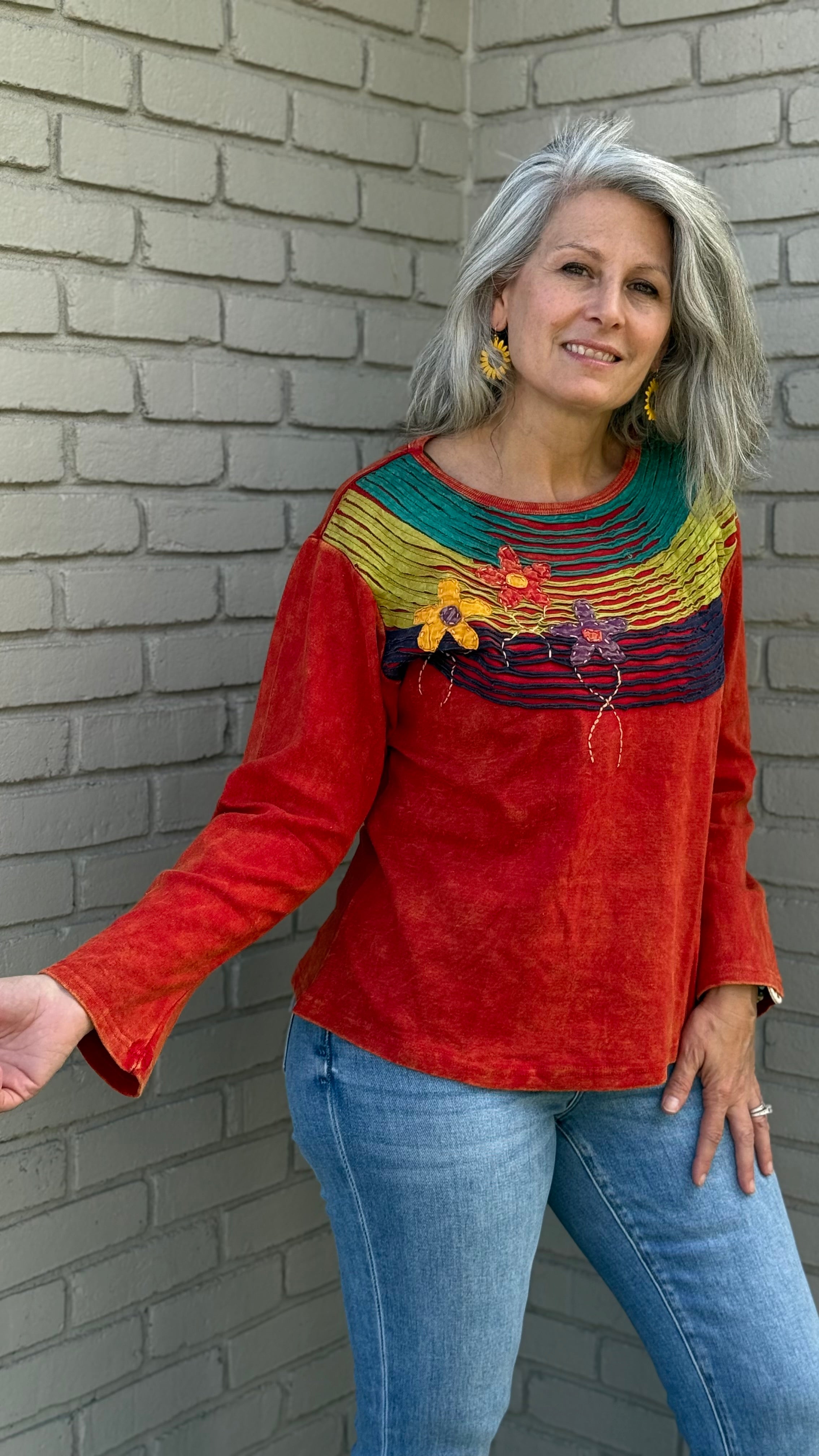 Flower and Rainbow Neck Top