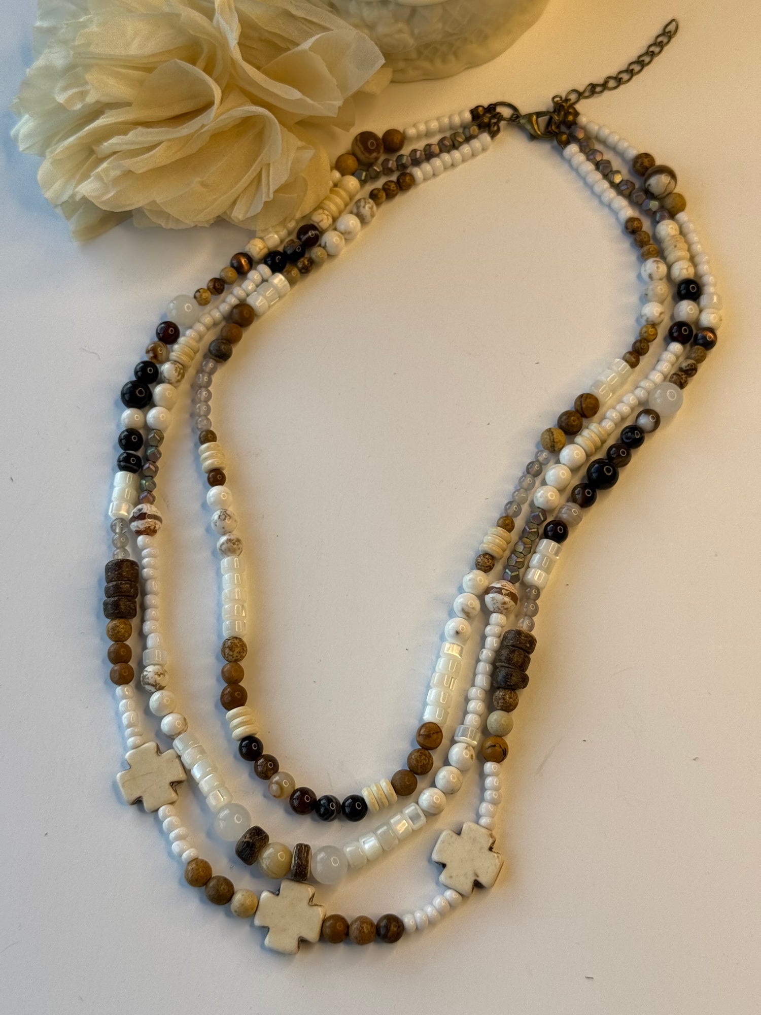 Triple Strand Mixed Stone Necklace