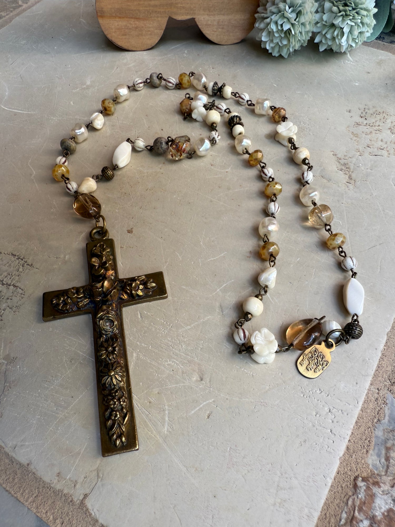 EKD Vintage Pearl Chain Rosary Necklace