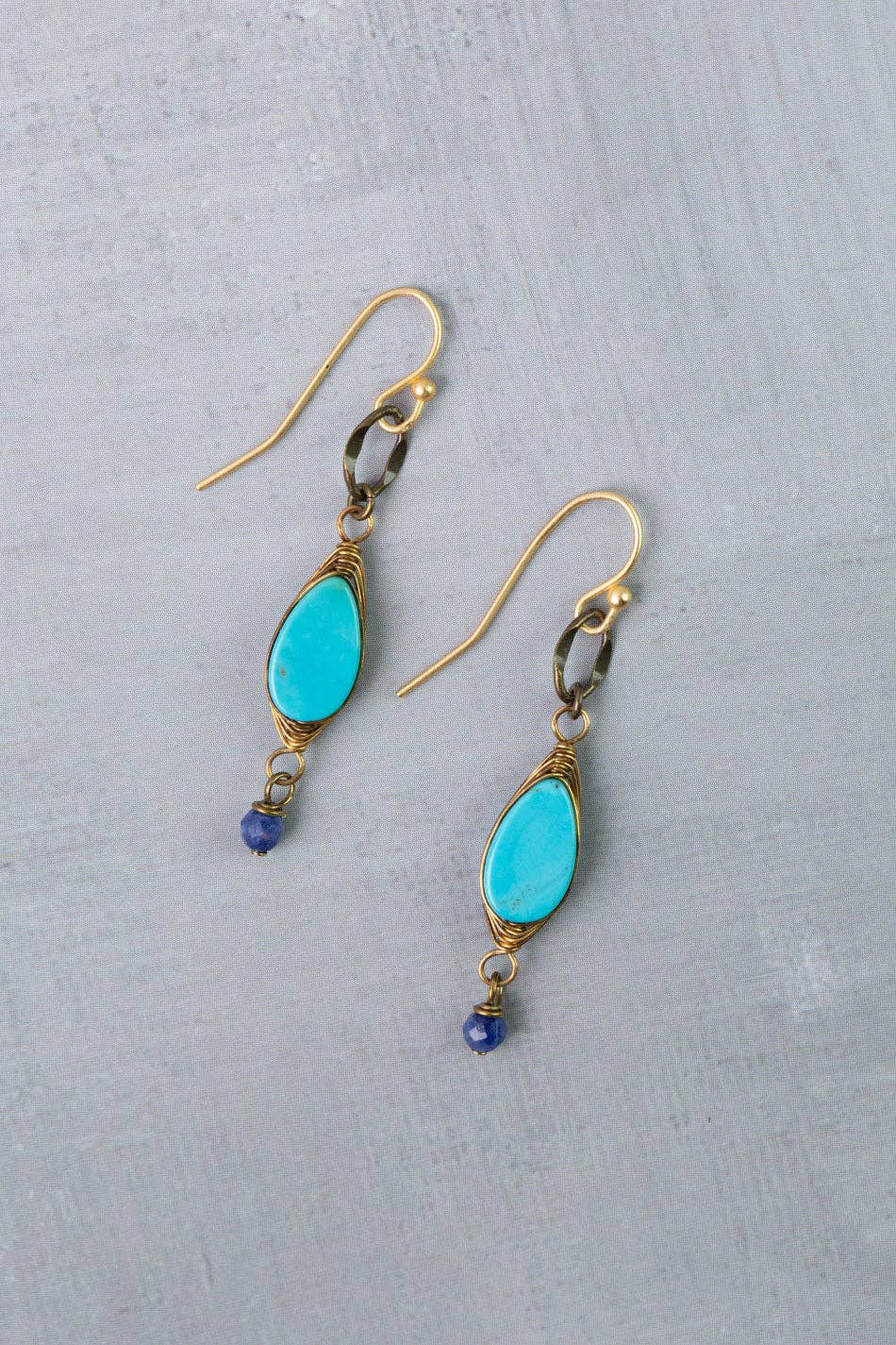 Love One Another Lapis, Turquoise Herringbone Earrings - Vintage Vault Boutique