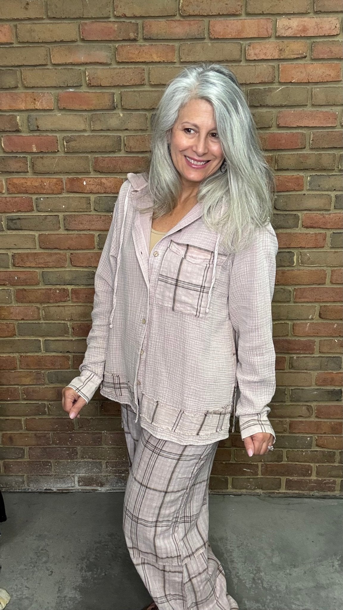 Dusty Lavender Plaid Washed Hoodie - Vintage Vault Boutique