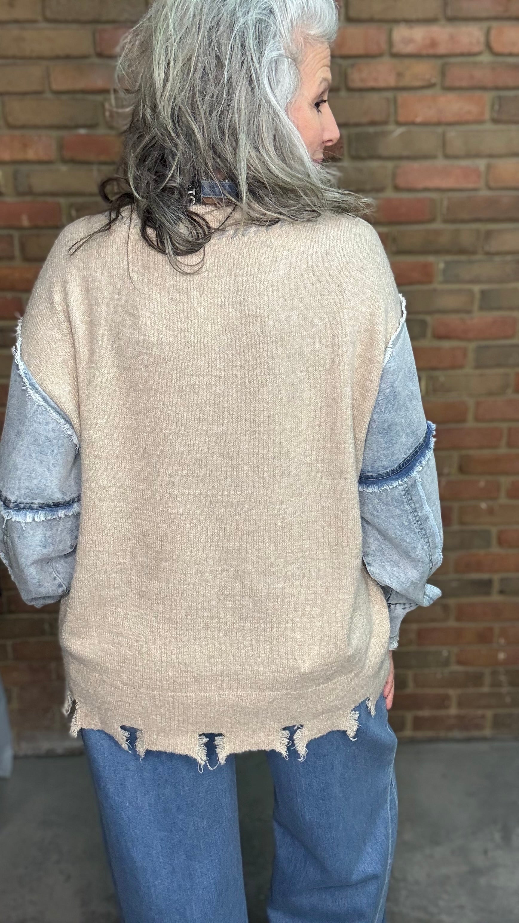 Bless my Heart Denim Sleeve Sweater