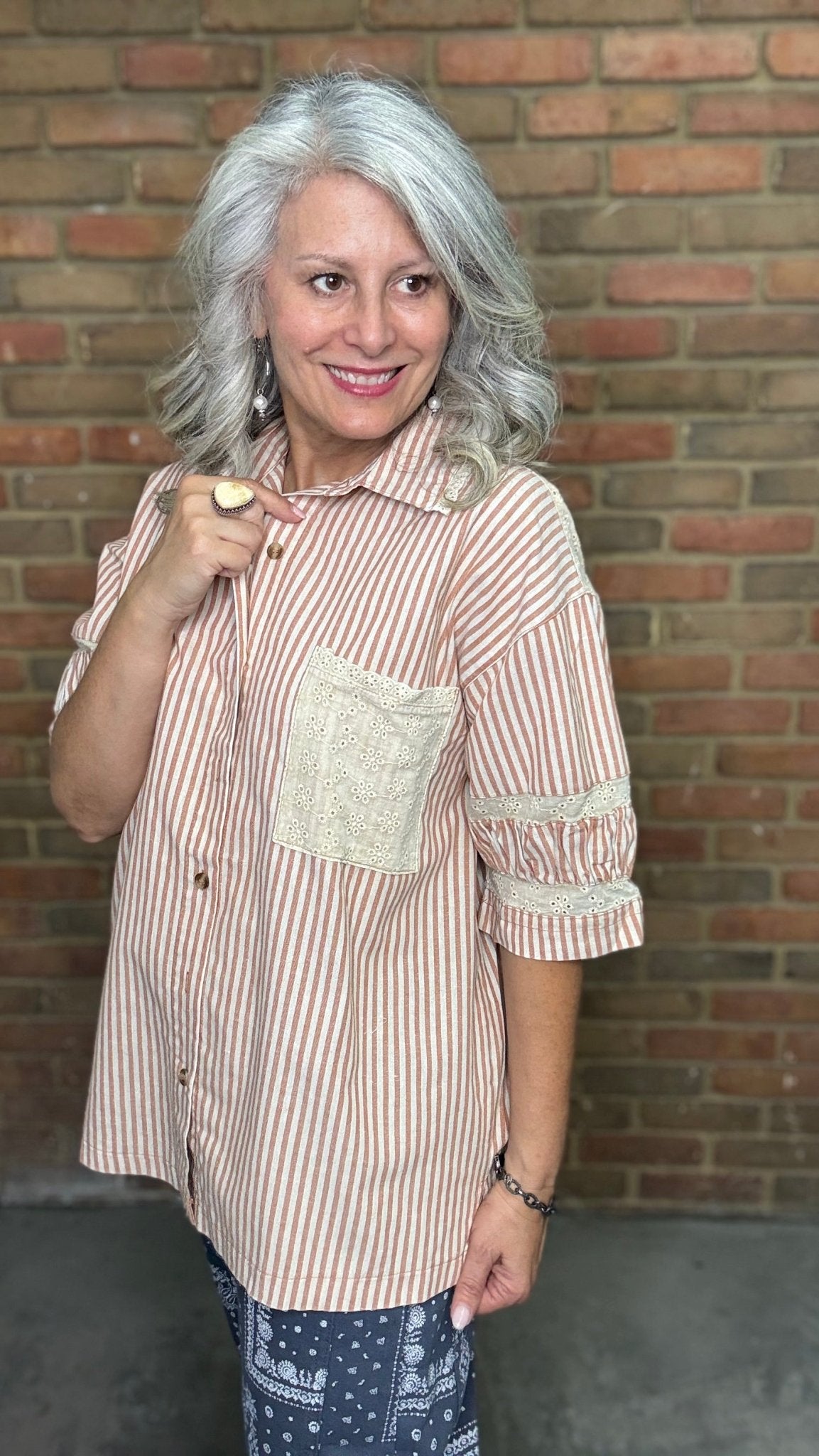 Red Striped Linen Top - Vintage Vault Boutique
