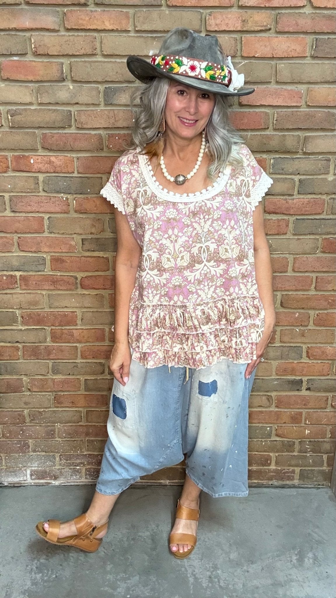 Floral Ruffle Hem Blouse - Vintage Vault Boutique