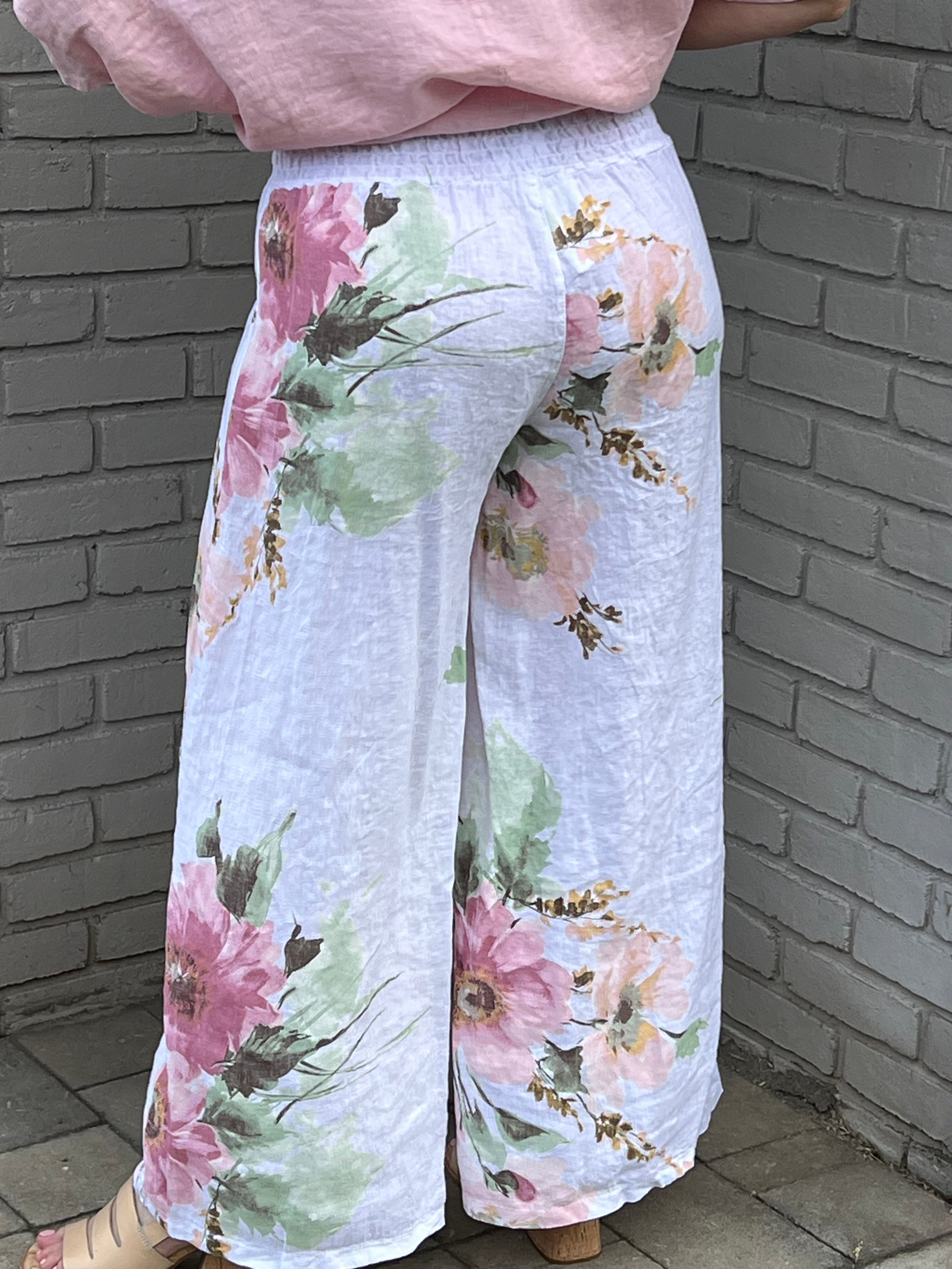 Linen Wide Leg Floral Pant