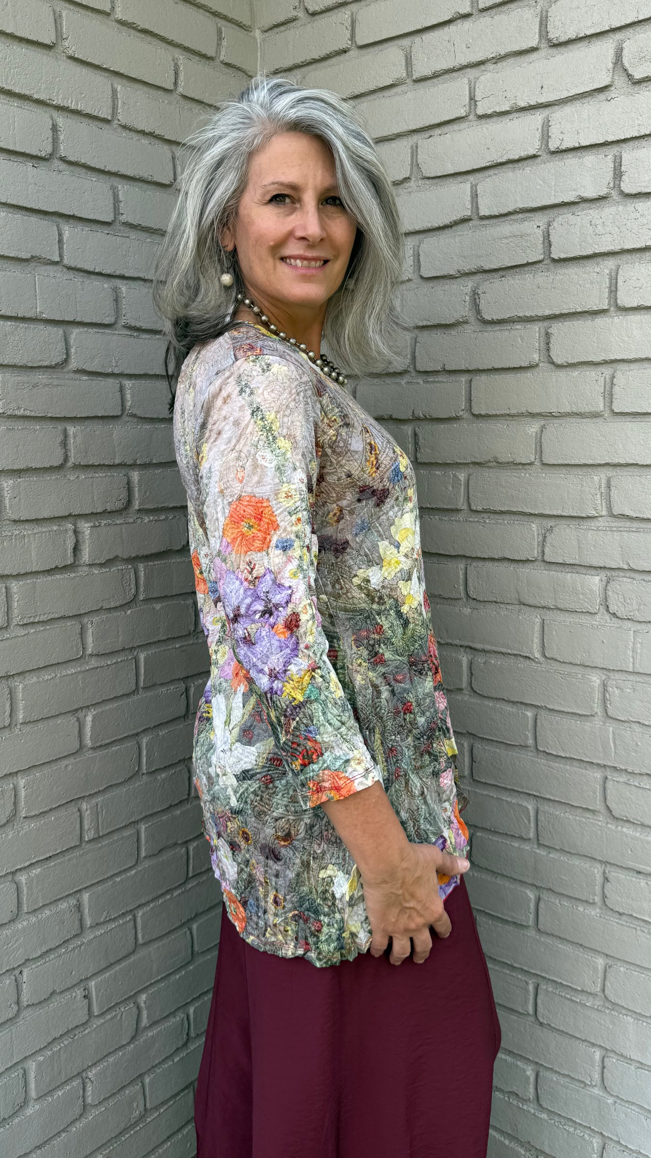 Garden Print Criss Cross Mesh Top