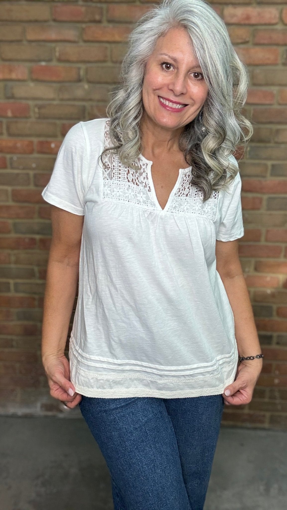 Lace Trim Cotton Top - Vintage Vault Boutique