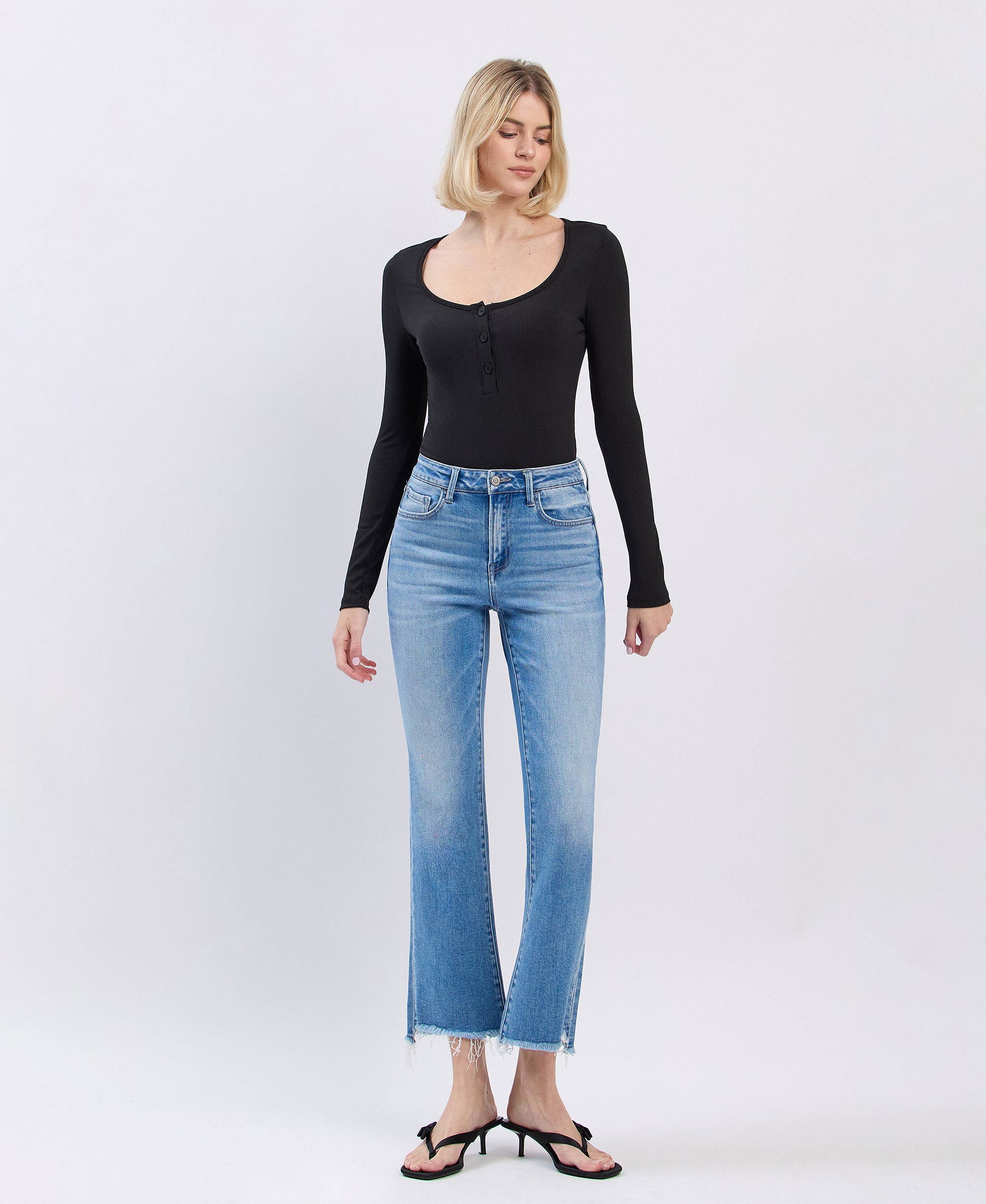 Slant Raw Edge Kick Flare Jean
