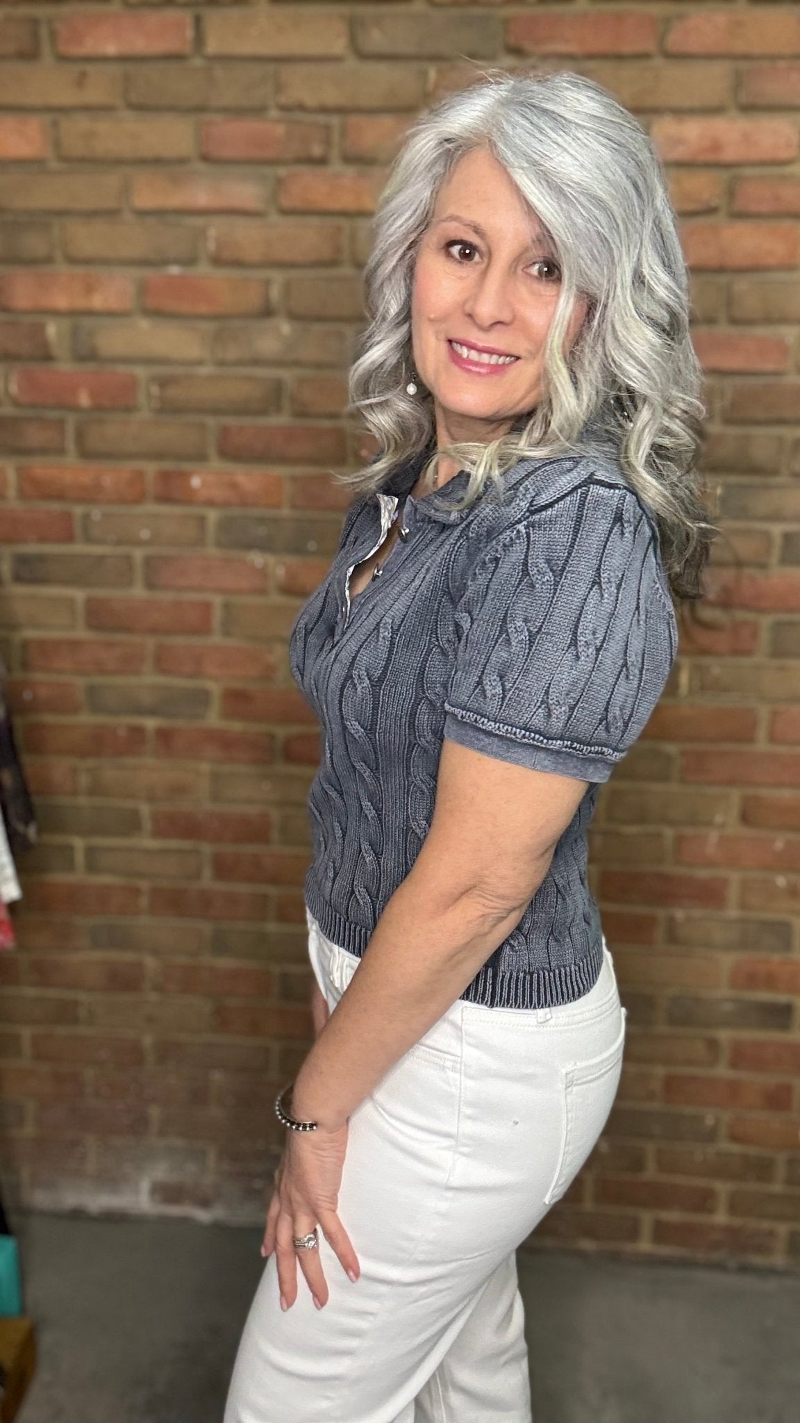 Ink Collared Short Sleeve Sweater - Vintage Vault Boutique