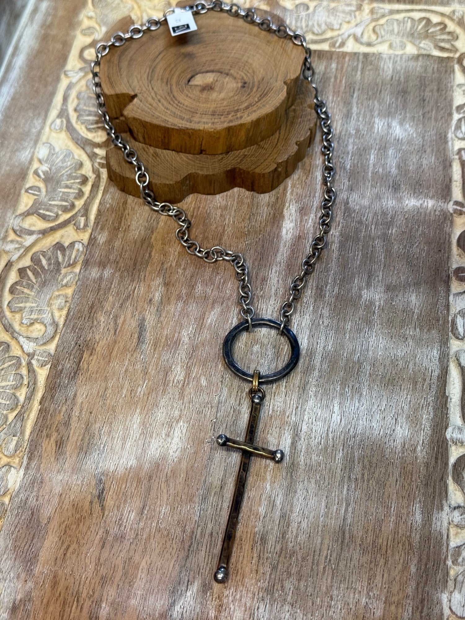 Custom Stick Cross on Circle Necklace
