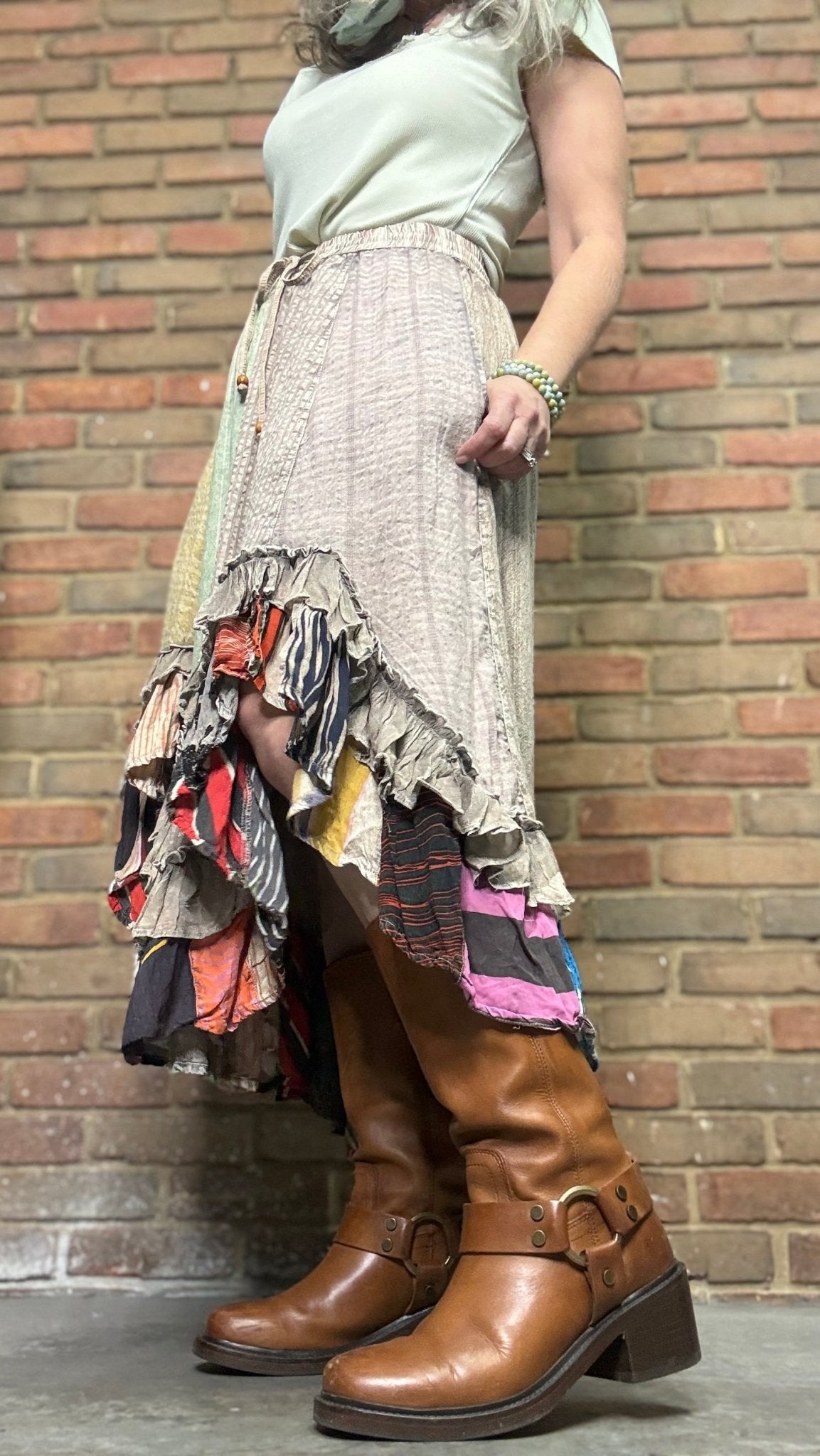Boho Chic Patchwork Midi Skirt - Vintage Vault Boutique