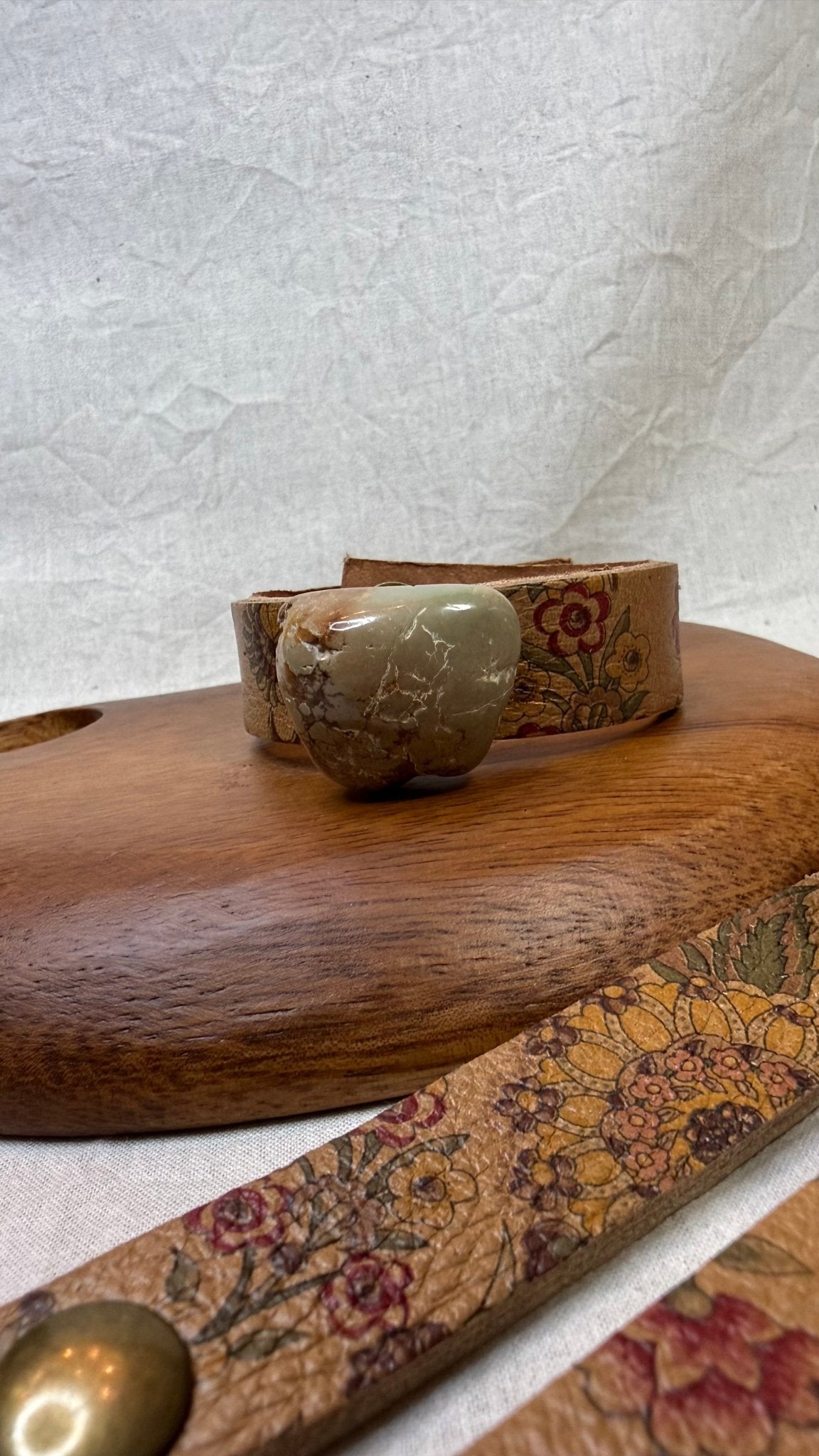 Floral Leather Bracelet with Turquoise Nugget - Vintage Vault Boutique