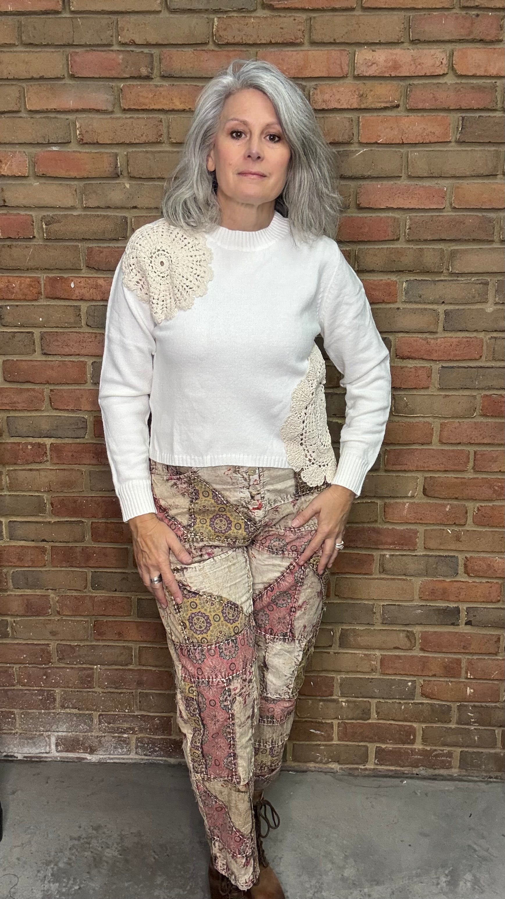 Crochet Detail Cropped Sweater