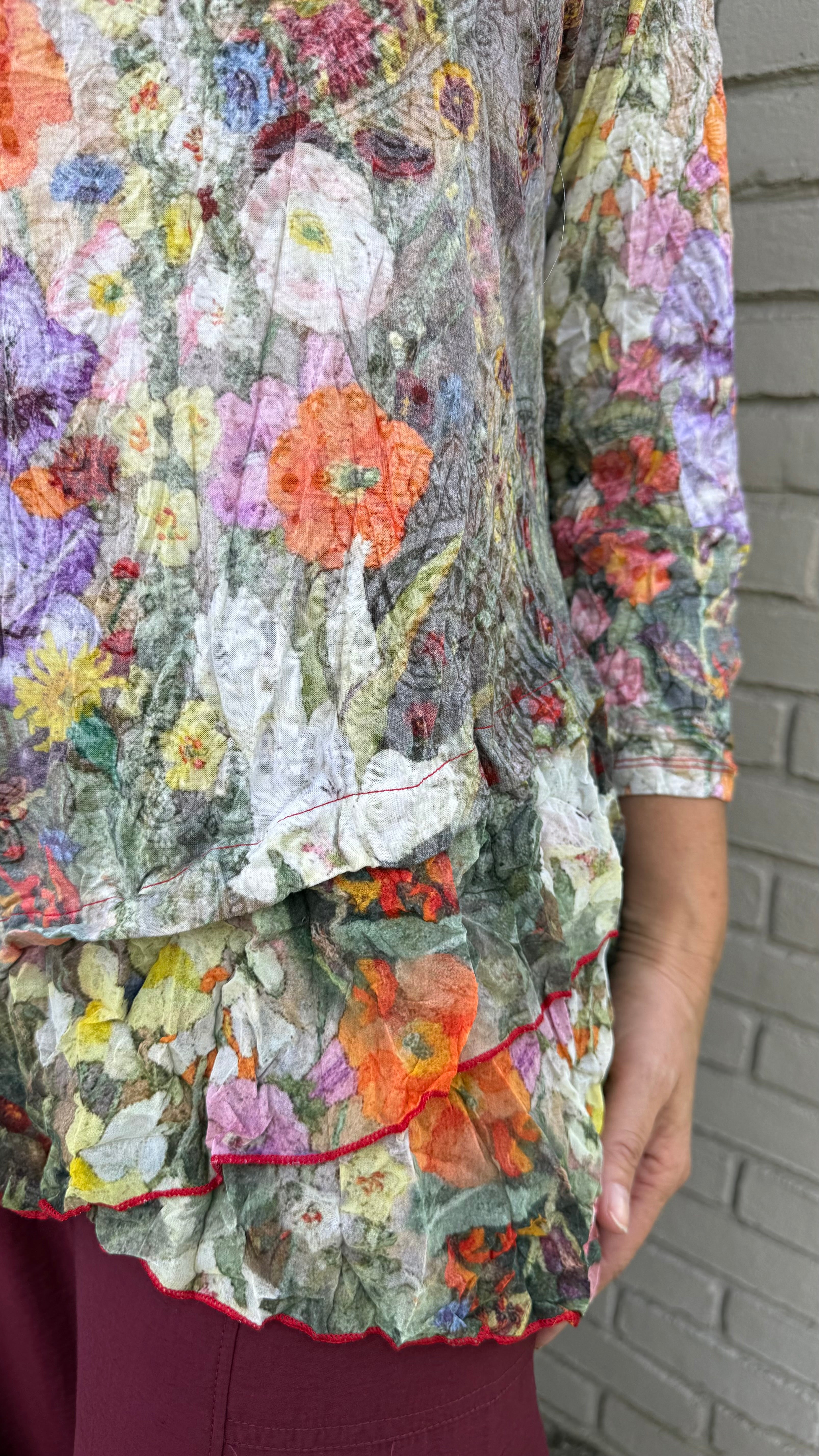 Garden Print Criss Cross Mesh Top