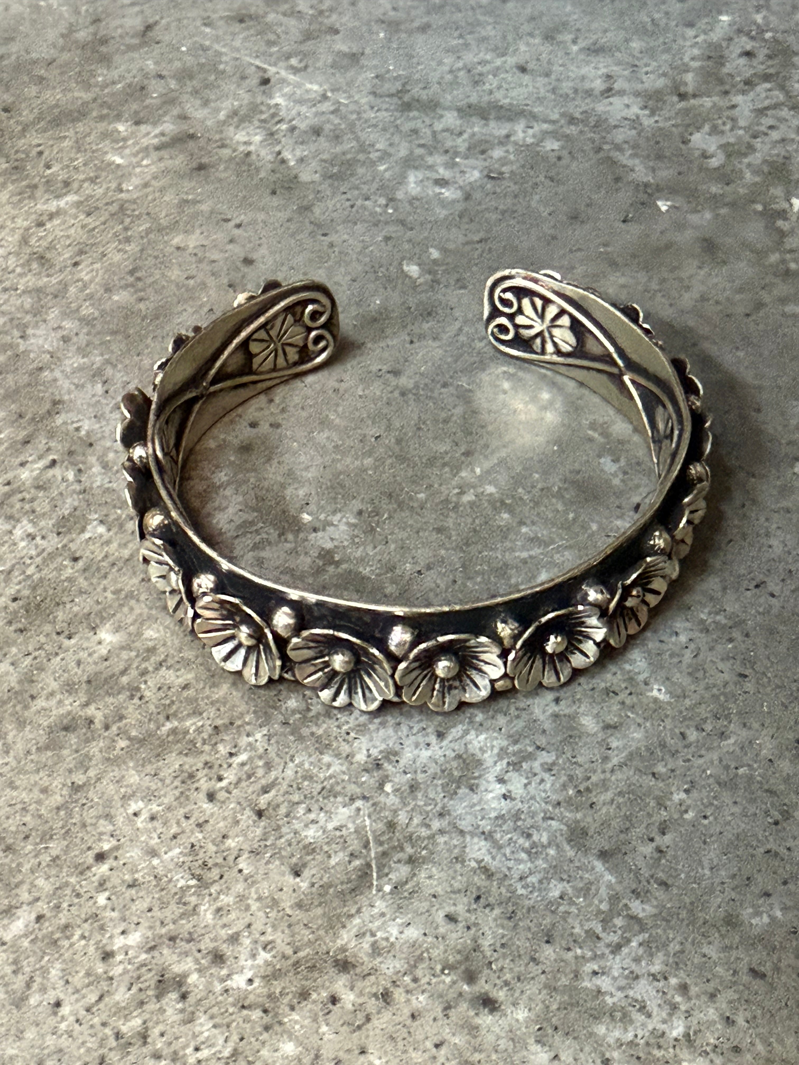 Silver 3D Floral Cuff Bracelet