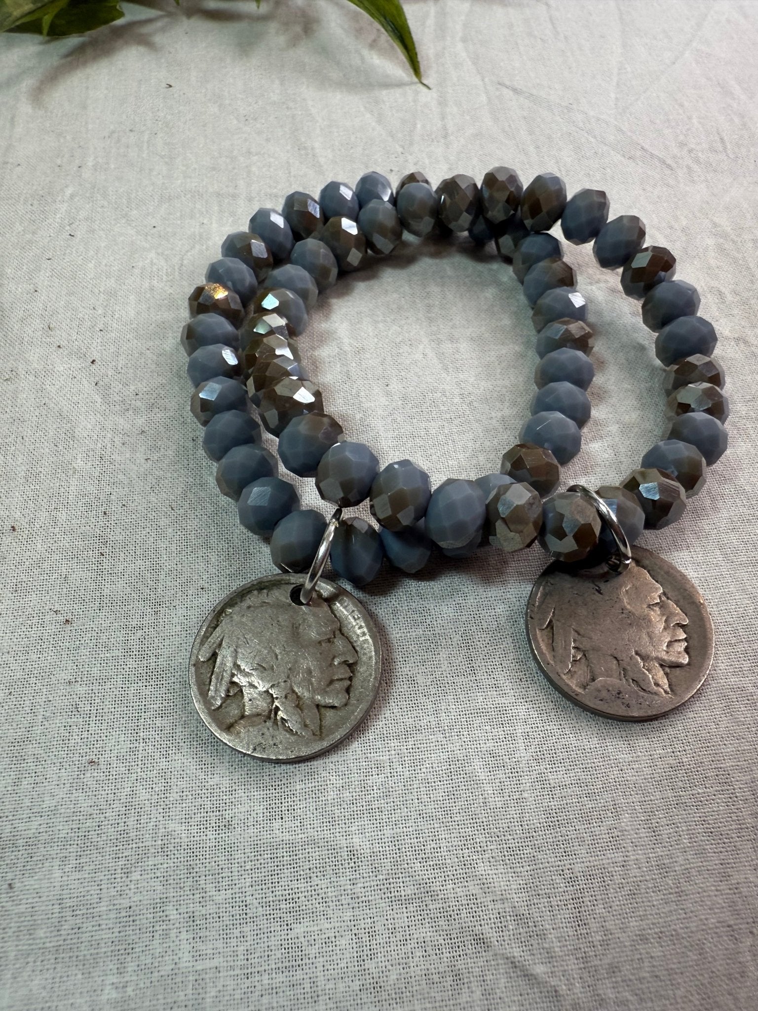 Beaded Stretch Bracelet with Buffalo Nickel Drop - Vintage Vault Boutique