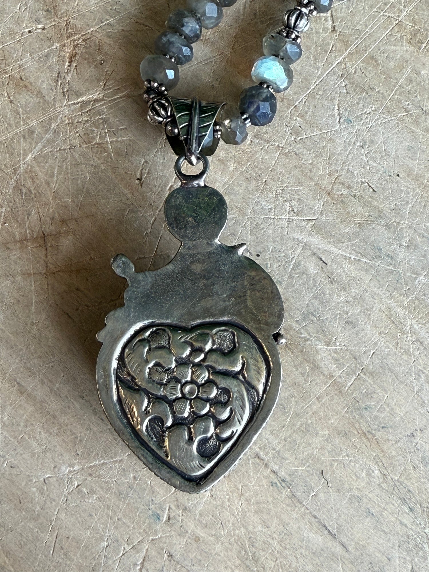 Jade Heart on Labradorite Necklace