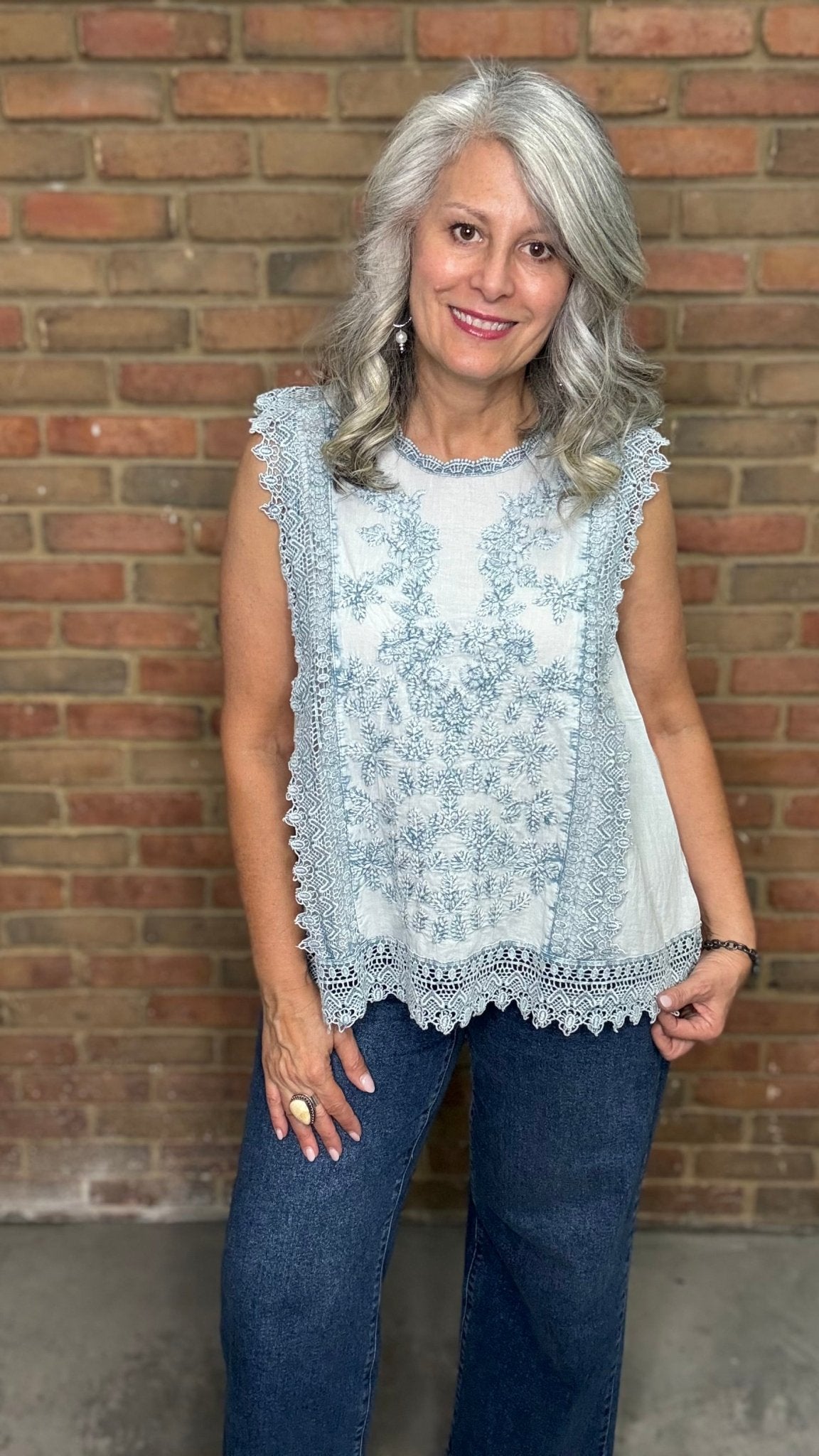 Denim Blue Sleeveless Blouse - Vintage Vault Boutique