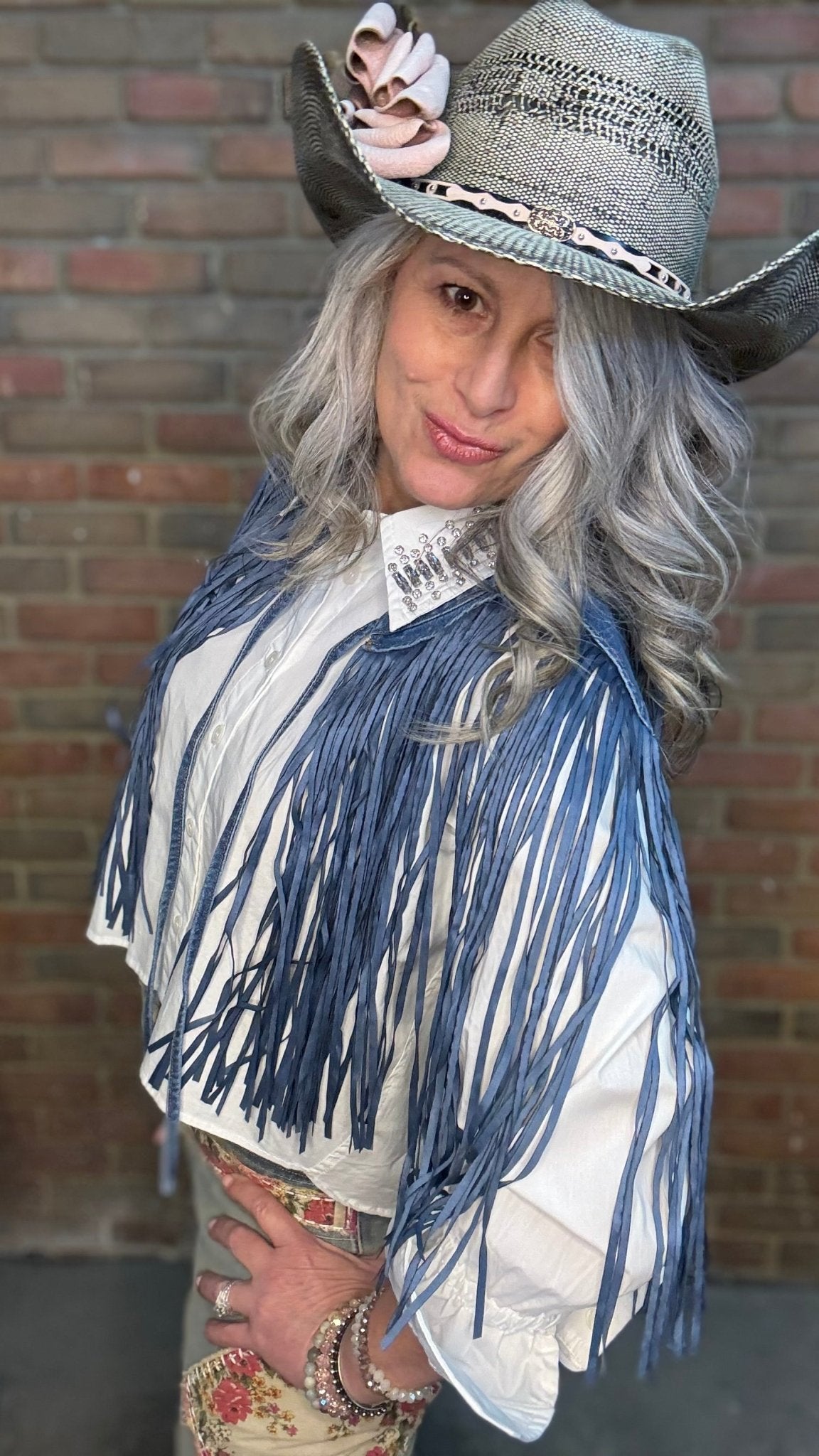 Blue Fringed Collar - Vintage Vault Boutique