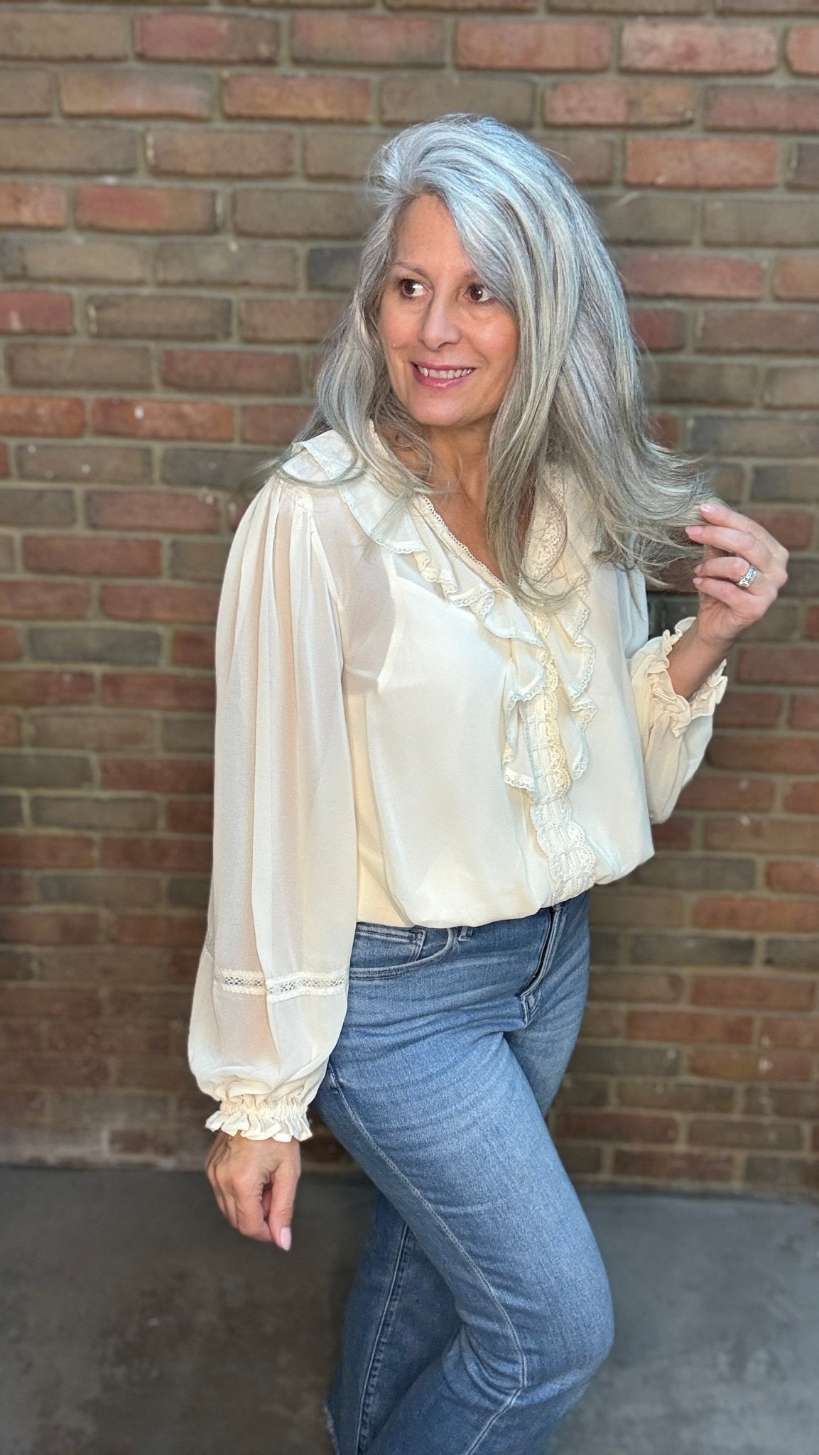 Lace Detailing Chiffon Blouse - Vintage Vault Boutique