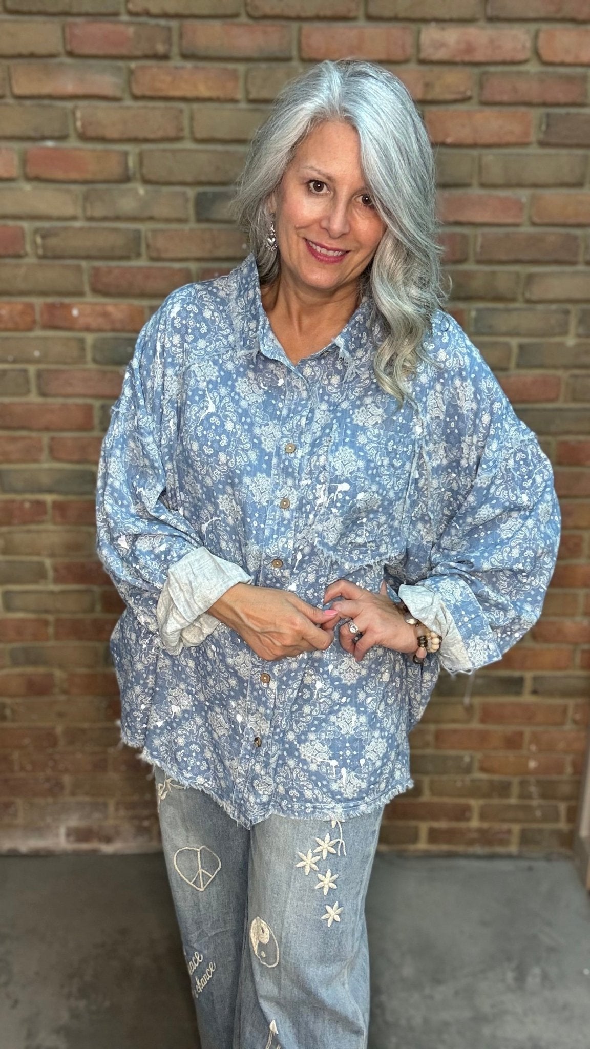 Paisley Printed Button Down Shirt - Vintage Vault Boutique