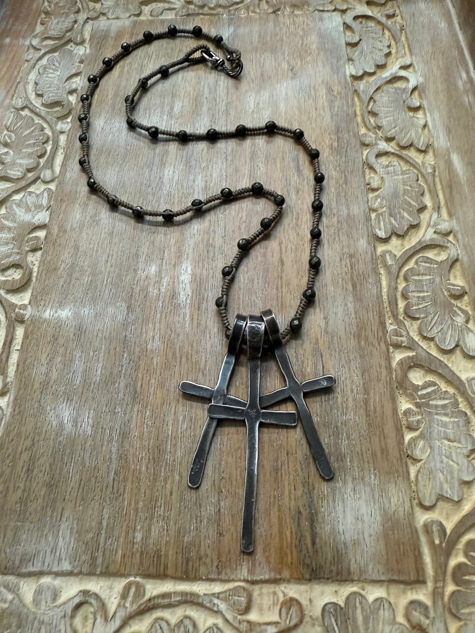 Triple Cross on Braided Strand Necklace - Vintage Vault Boutique