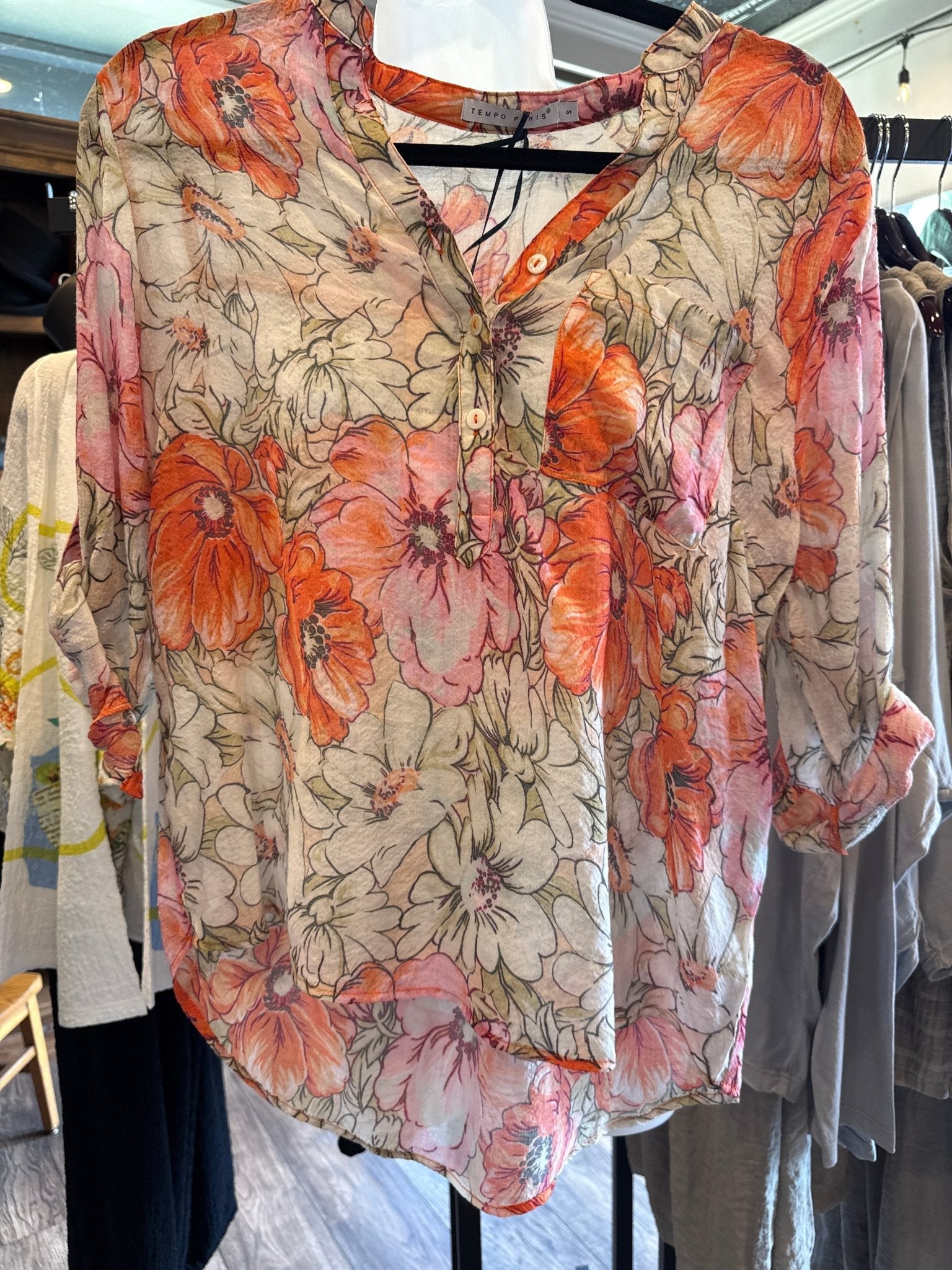 Orange Floral Button Up Shirt - Vintage Vault Boutique