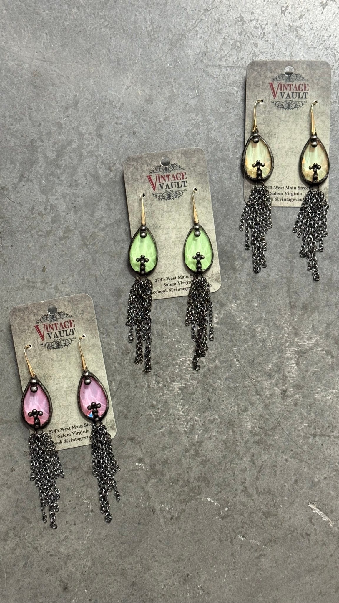 Cross Crystal Chain Earring - Vintage Vault Boutique