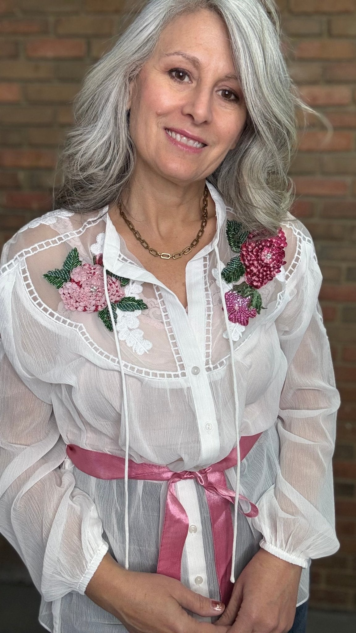 Amora Chiffon Embroidery Shirt - Vintage Vault Boutique