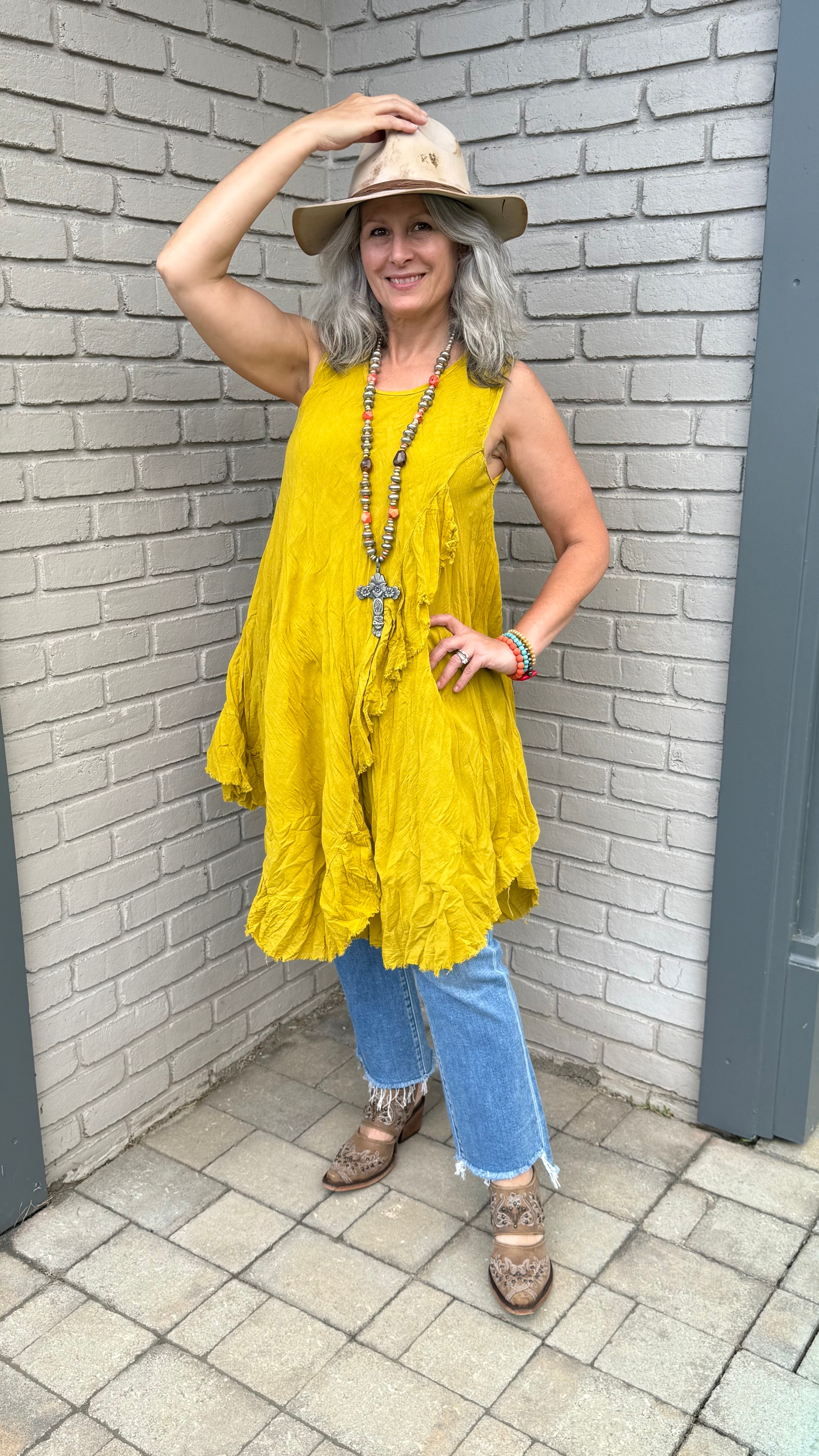 Cotton Open Slit Mustard Dress