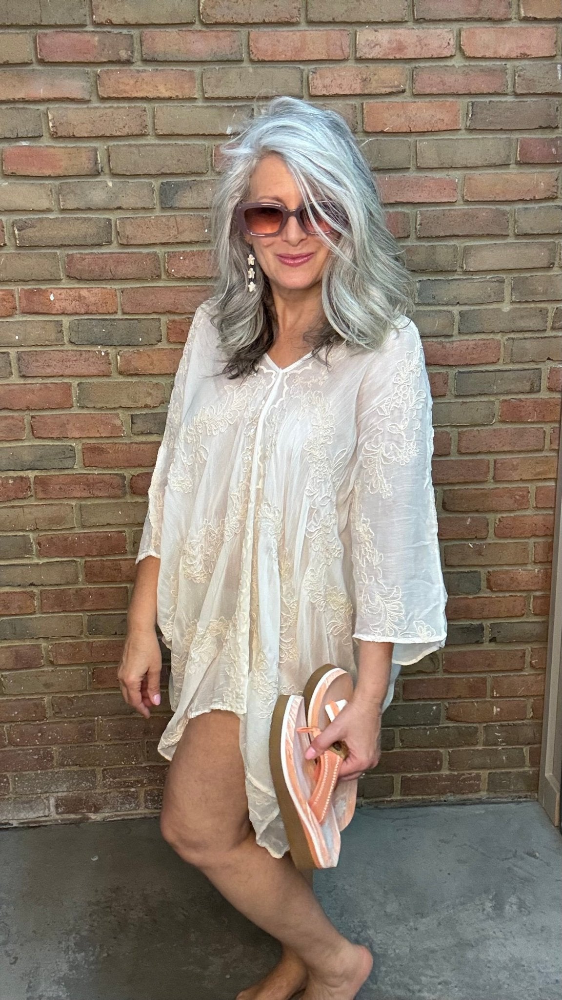Natural Kimono Embroidery Top - Vintage Vault Boutique
