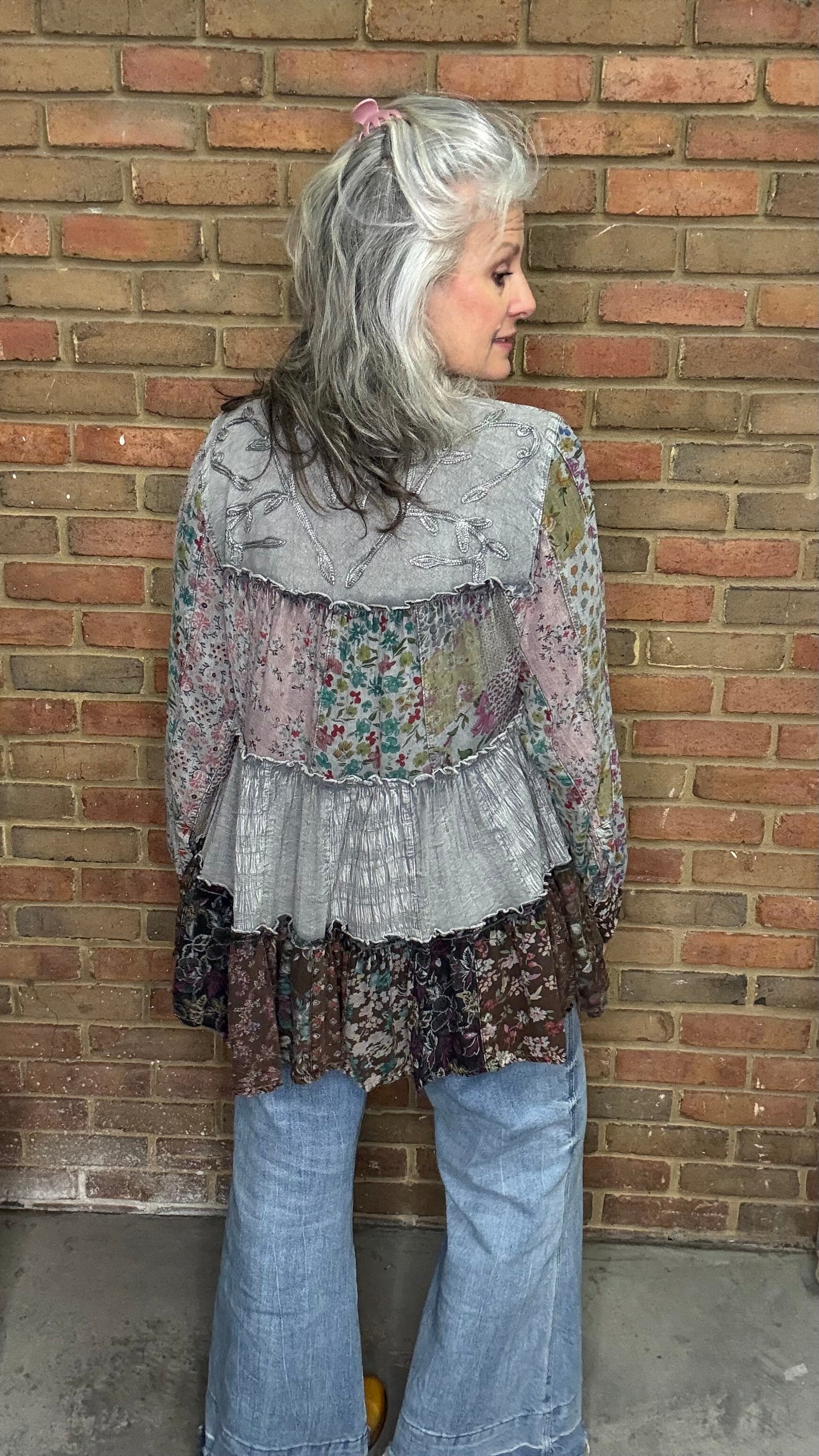 Slate Velvet Bodice with Graceful Tiers Top