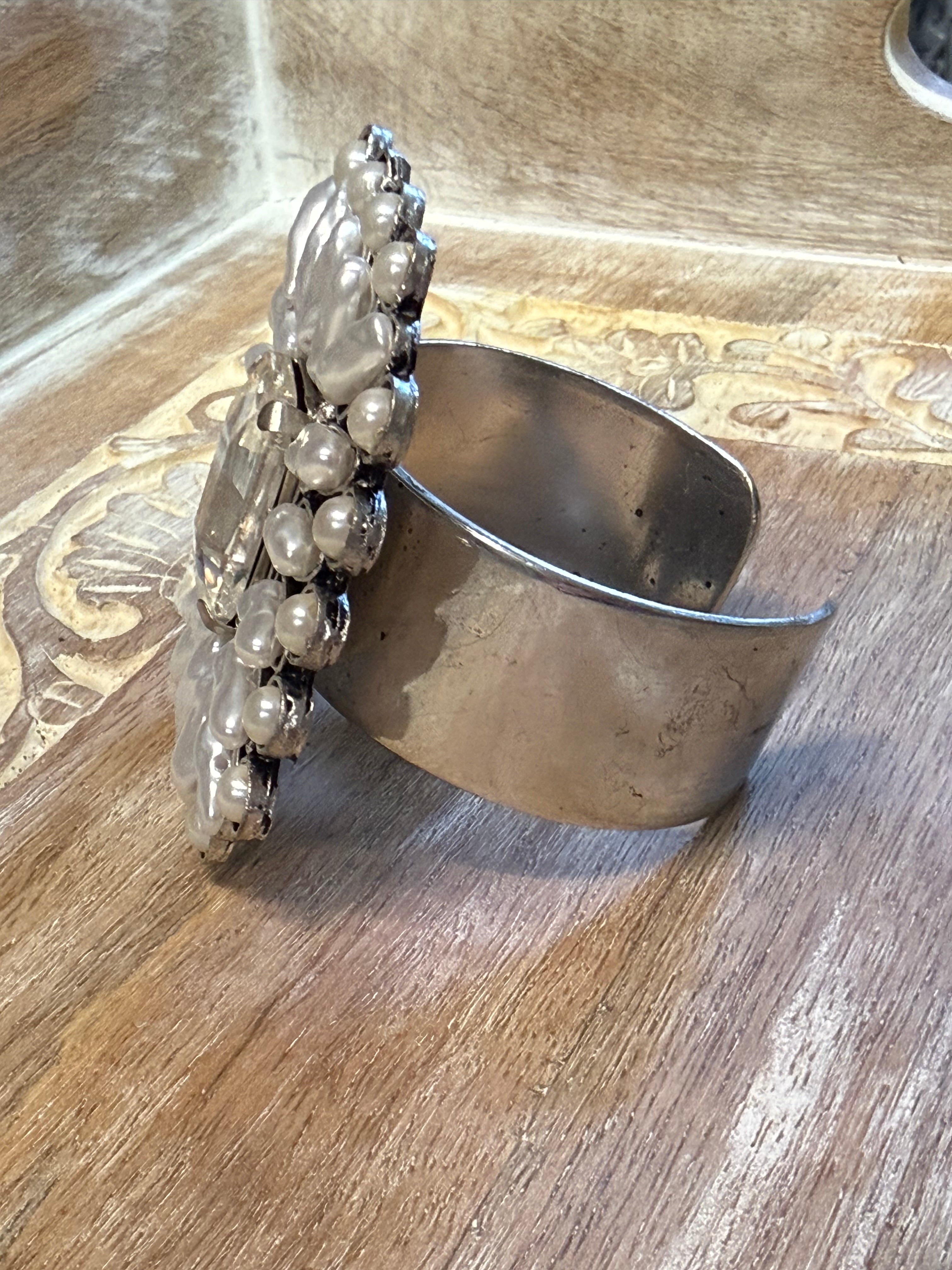 Large Pearl and Crystal Cuff