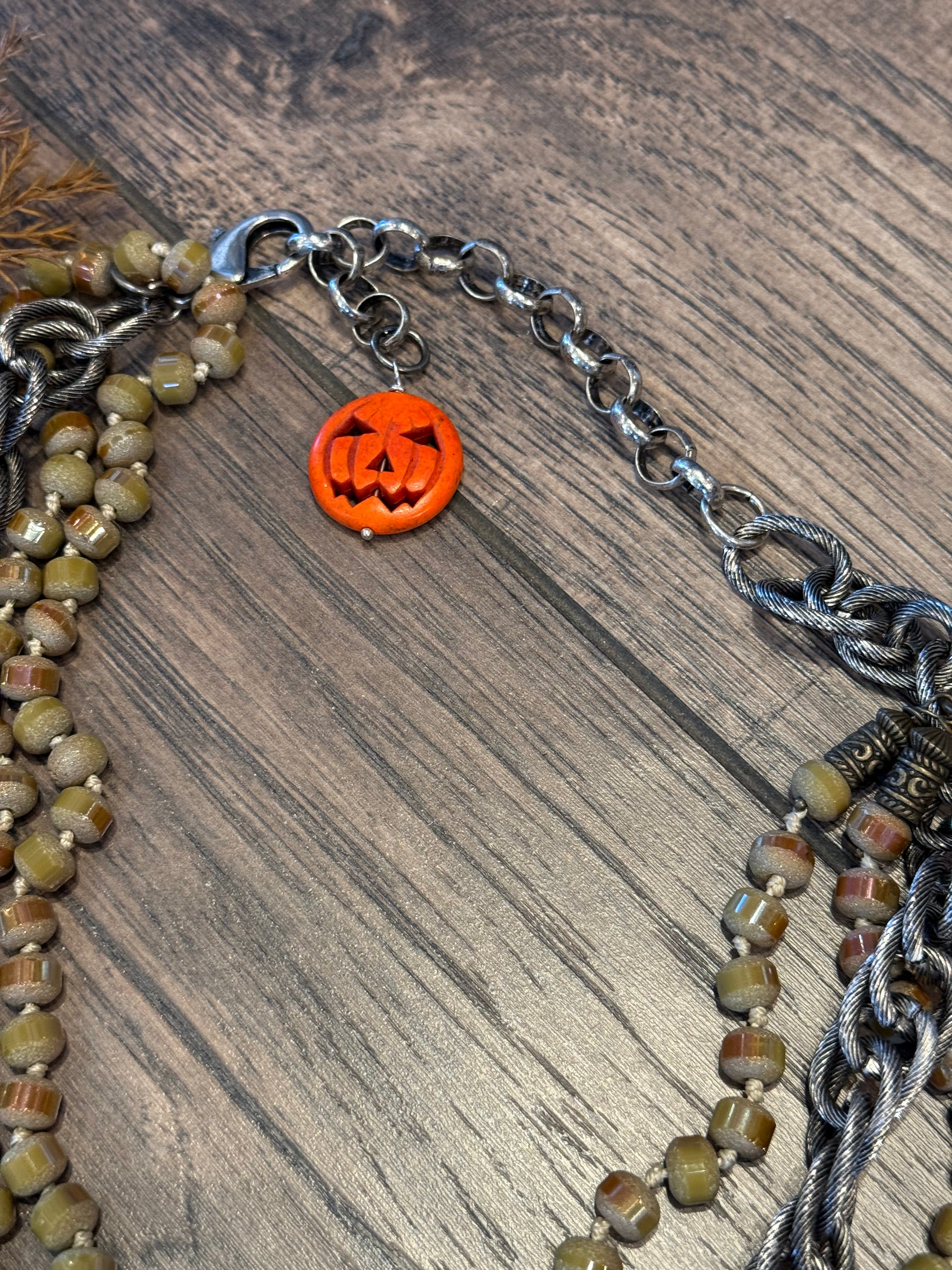 Orange Cross Cluster Necklace