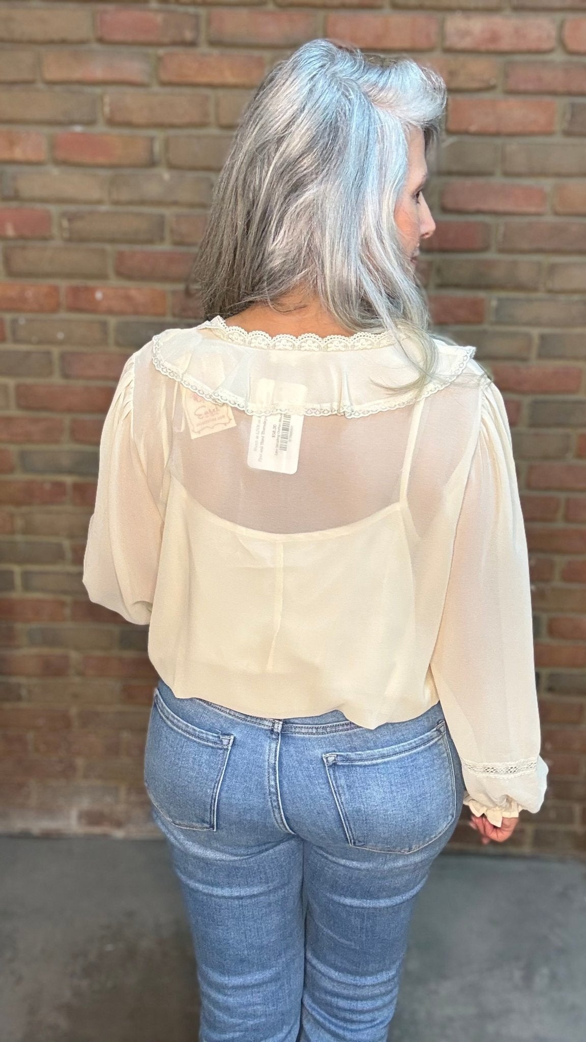 Lace Detailing Chiffon Blouse - Vintage Vault Boutique